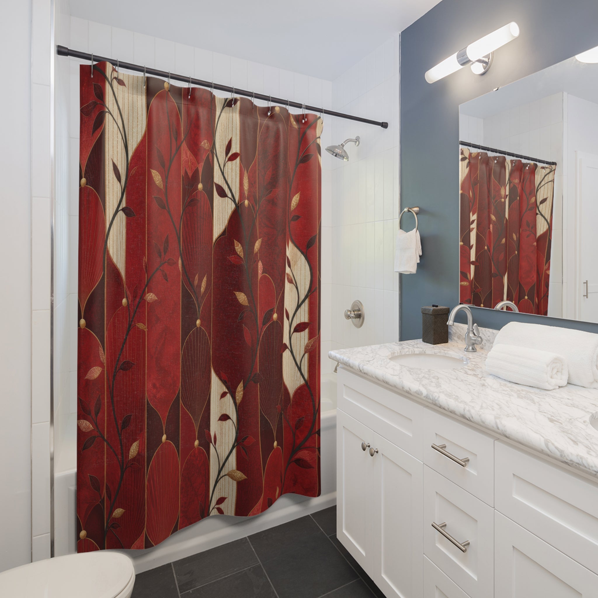 Nouveau Botanical Red Floral Shower Curtain