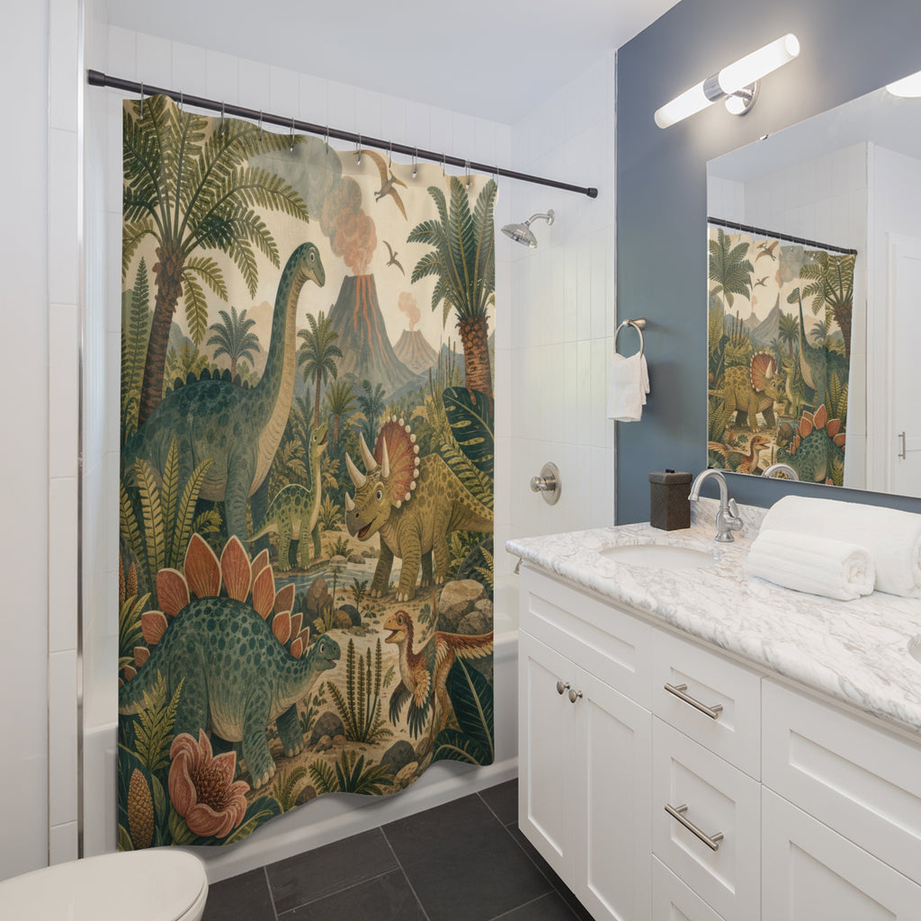 Prehistoric Dinosaur Garden Kids Shower Curtain