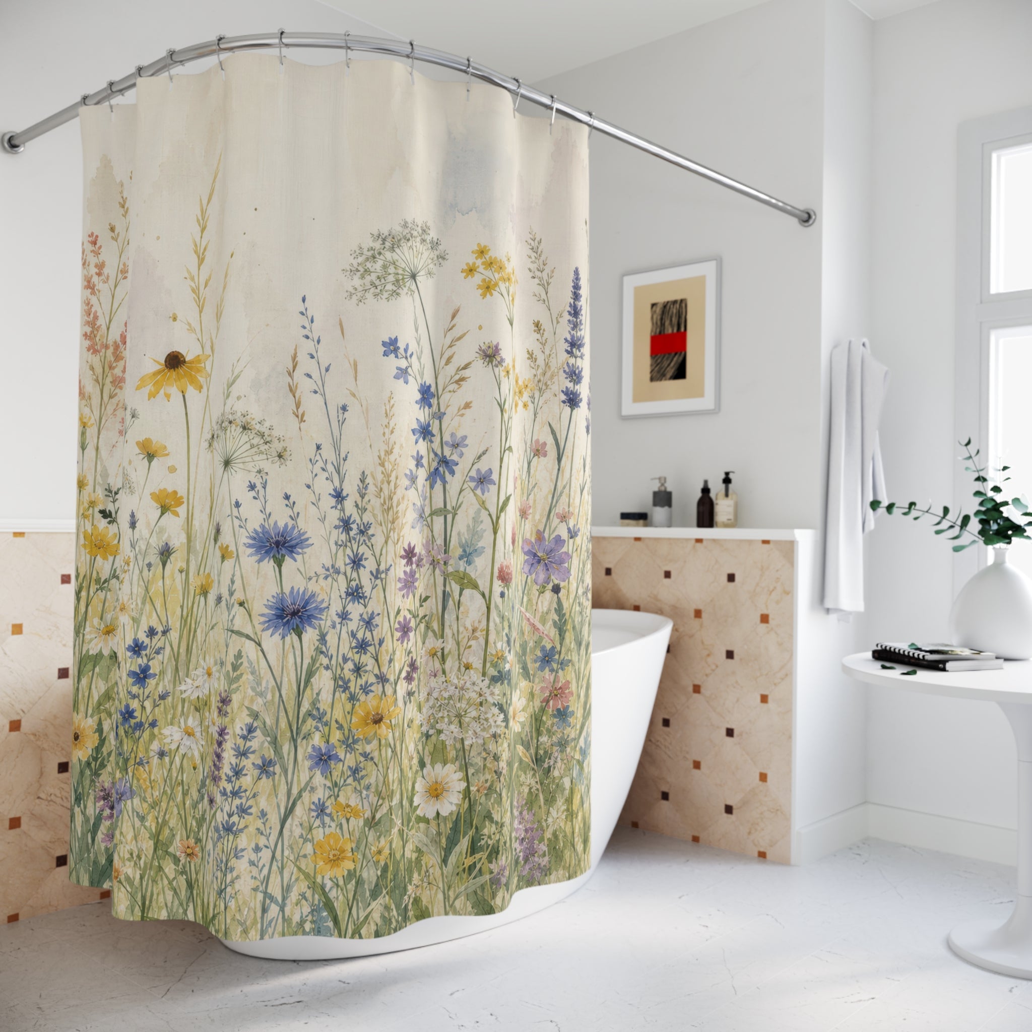 Meadow Flower Watercolor Shower Curtain