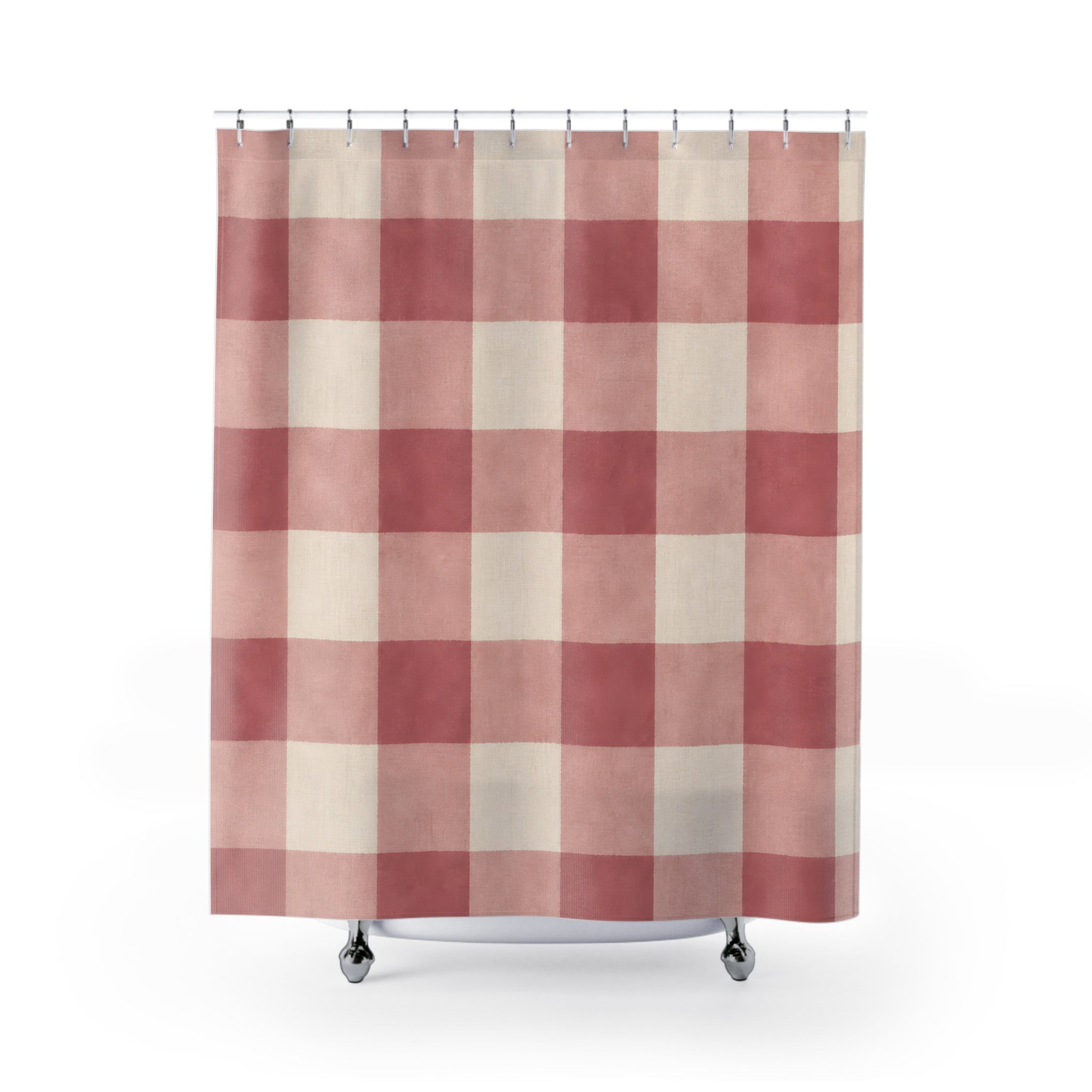 Dusty Pink Cream Plaid Buffalo Check Shower Curtain