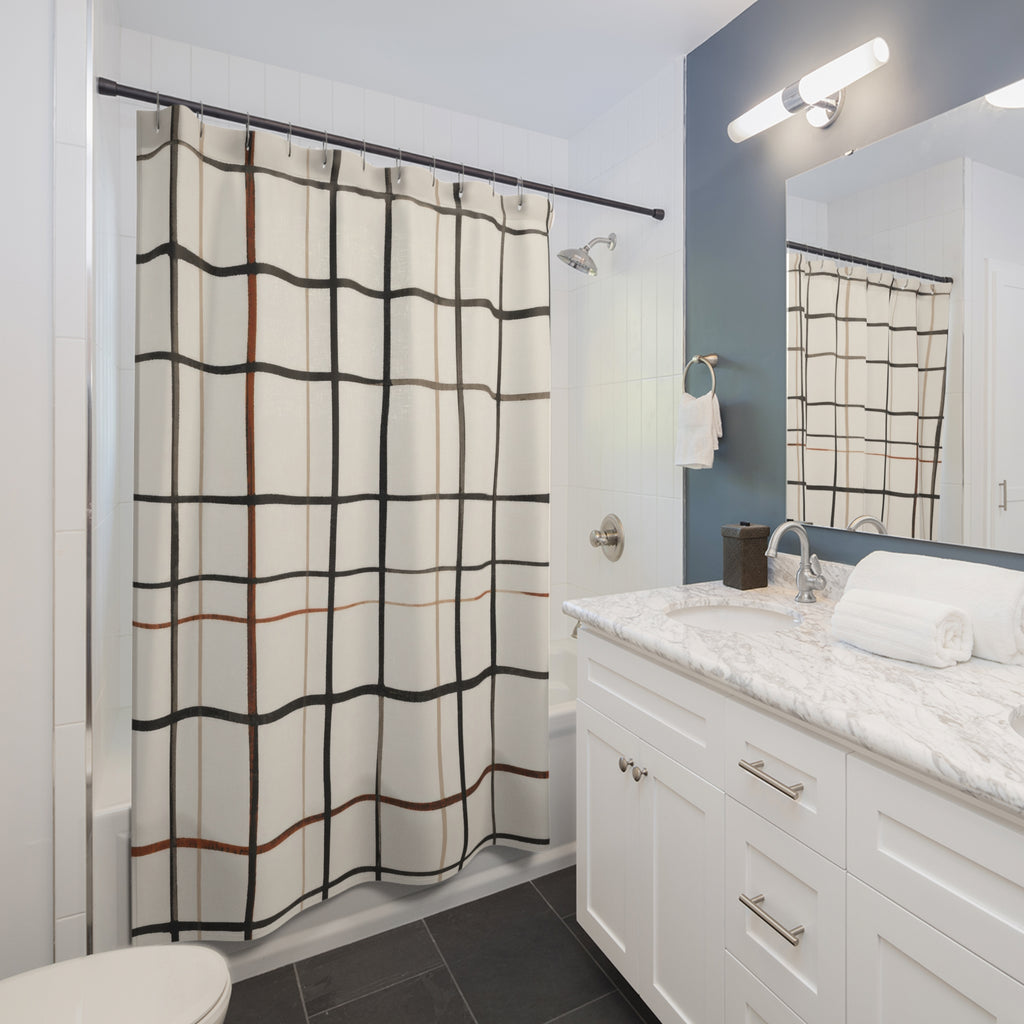 Black Beige Grid Shower Curtain