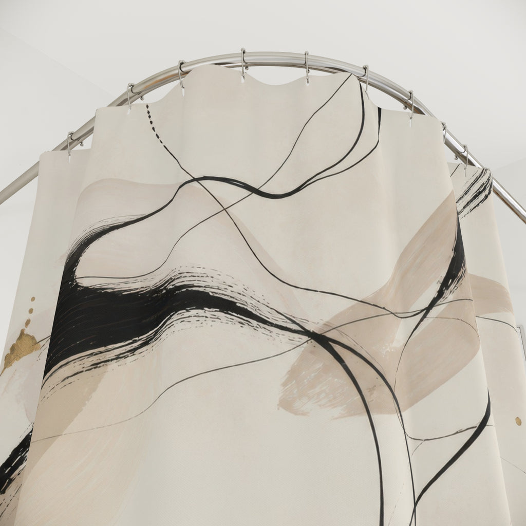 Black Beige Line Art Shower Curtain