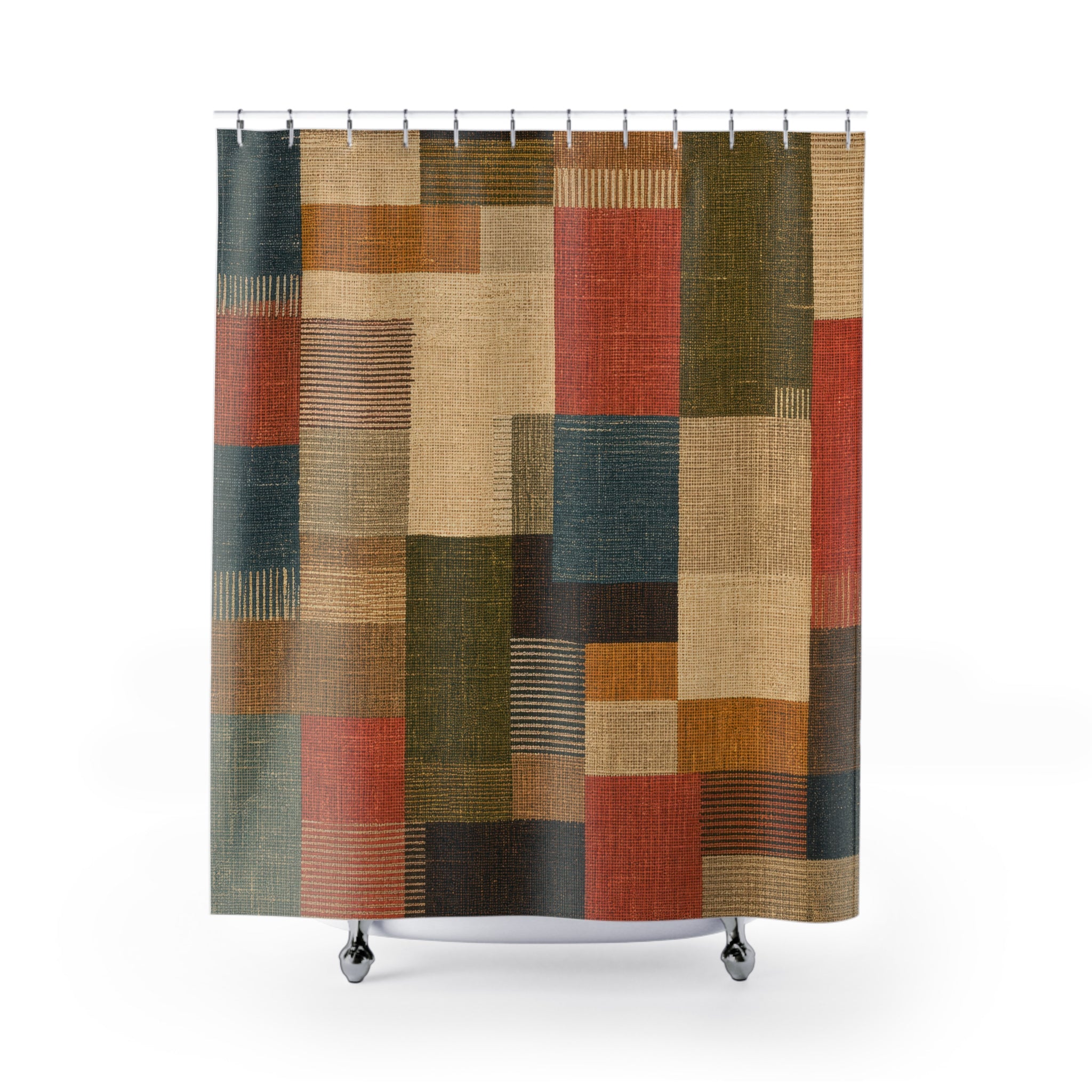 Woven Patchwork Block Shower Curtain