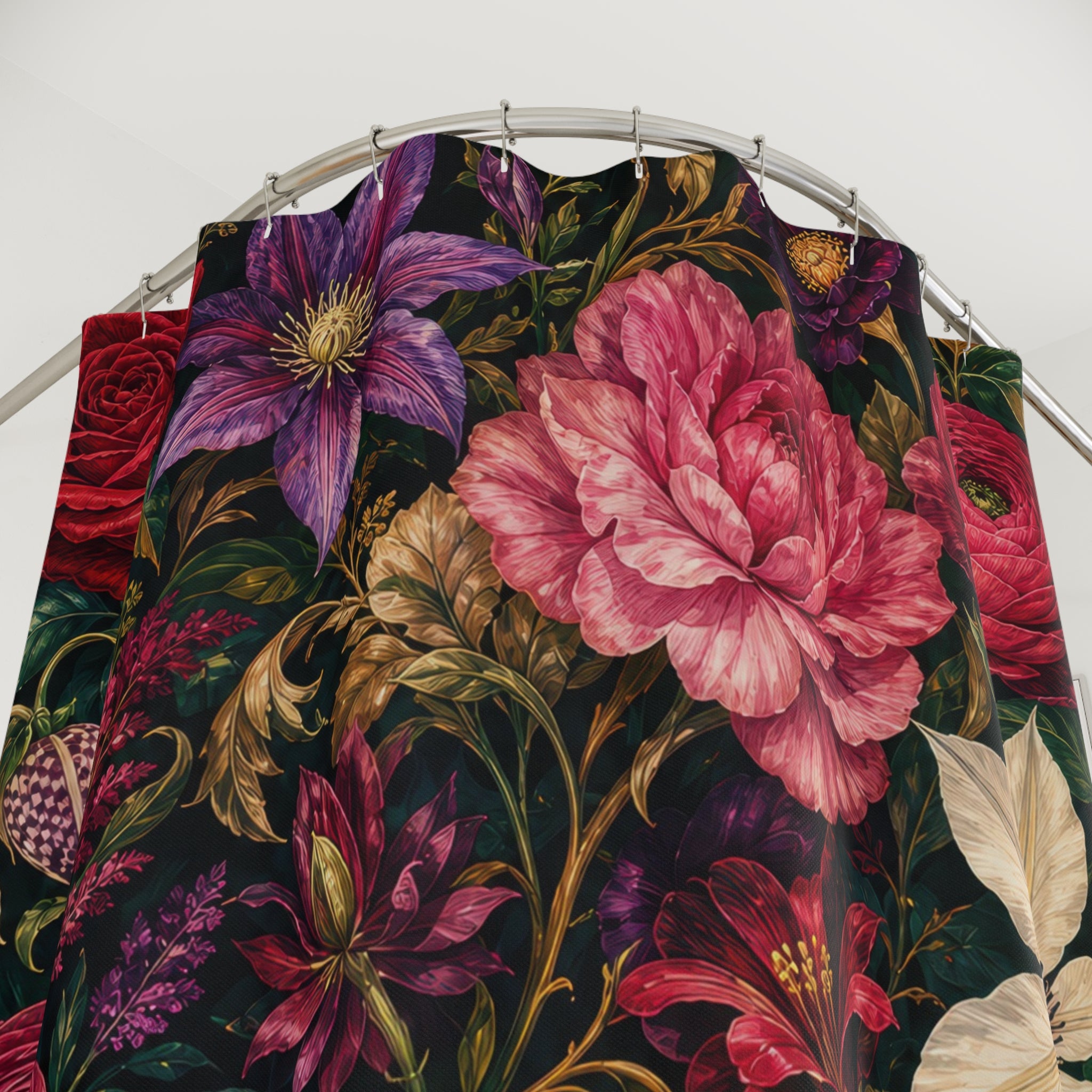 Black Garden Bouquet Shower Curtain