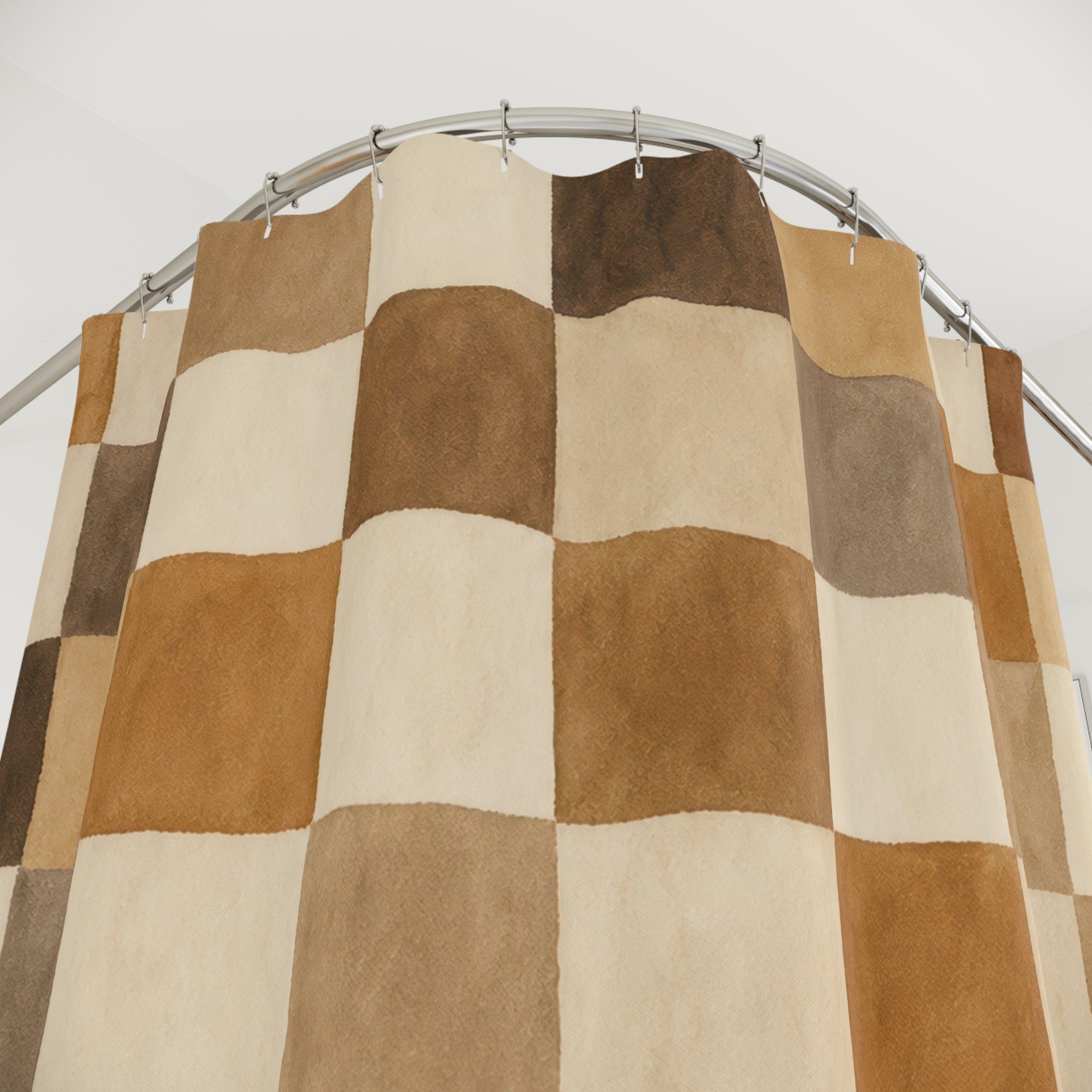 Brown Beige Watercolor Checkerboard Shower Curtain