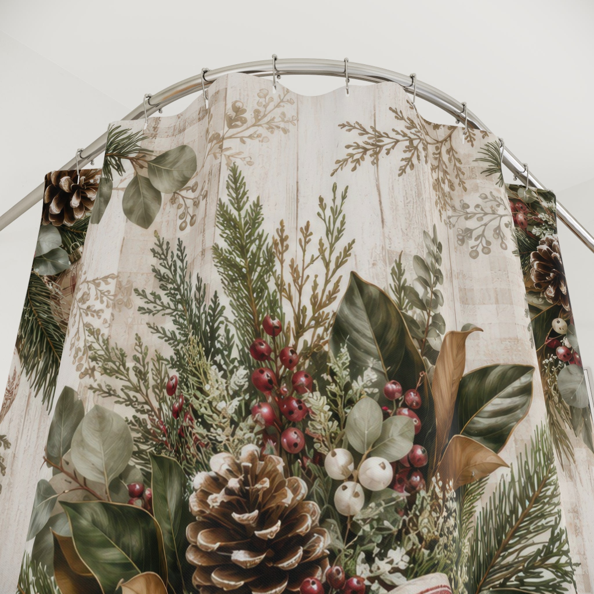 Farmhouse Christmas Shower Curtain: Rustic Holiday Botanical