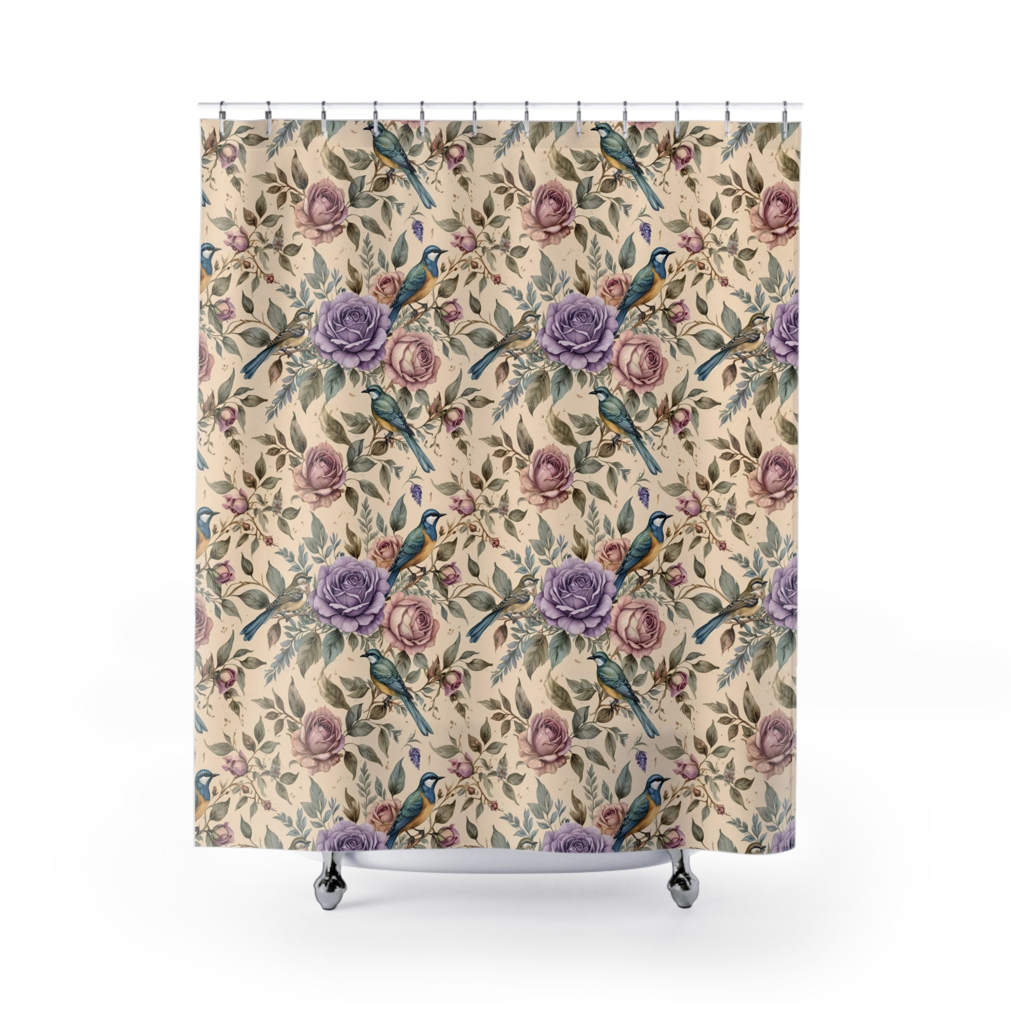 Toile Bird Floral Shower Curtain – French Country