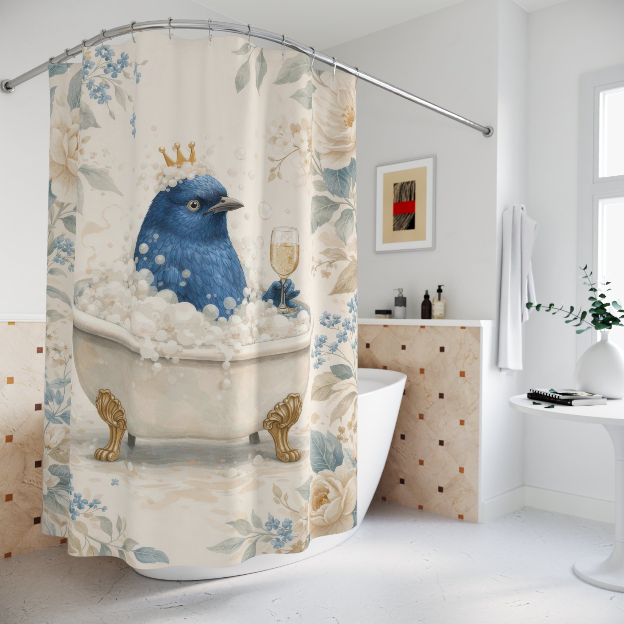 Funny Bluebird Shower Curtain – Whimsical Floral