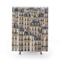 Cream Paris façades with slate roofs and dark balconies shower curtain with full front view