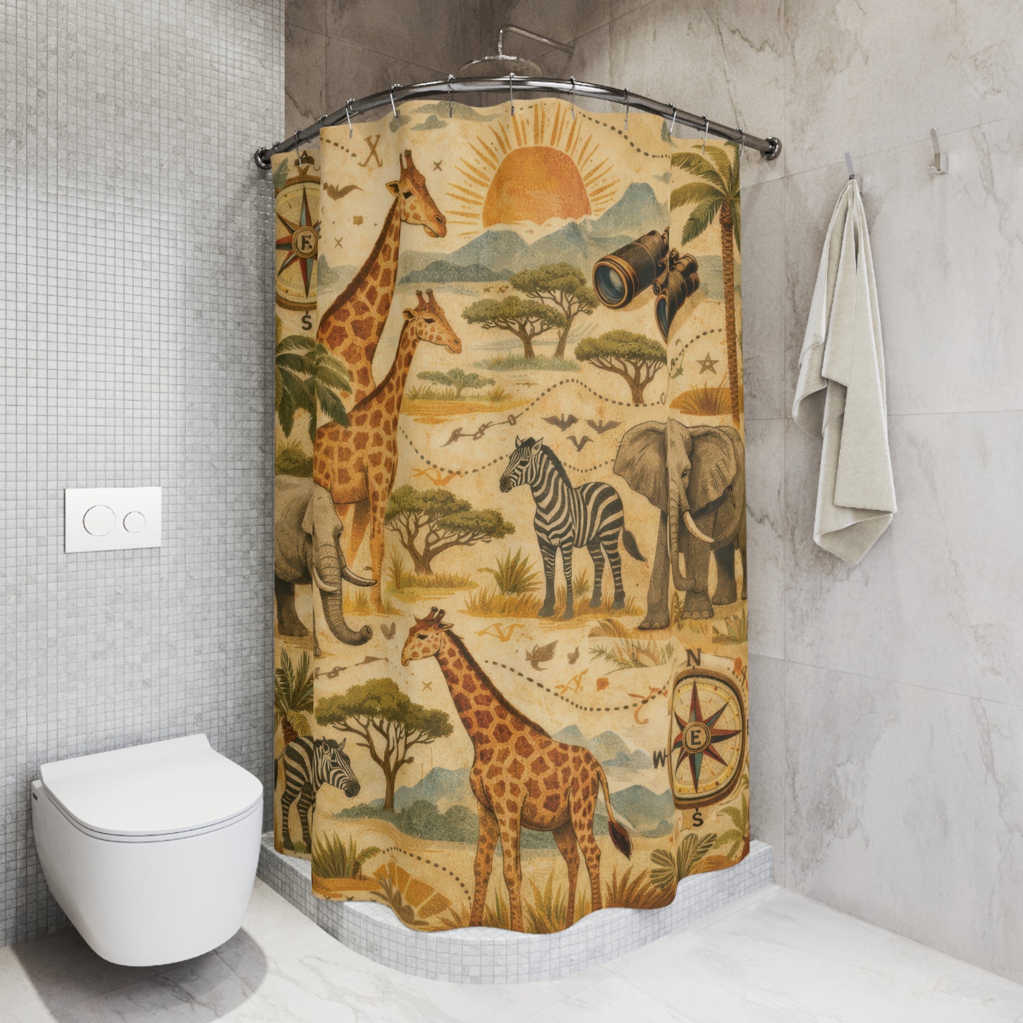 Kids Safari Shower Curtain – Beige Olive Explorer
