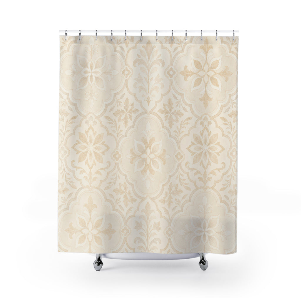 Beige Floral Medallion Shower Curtain