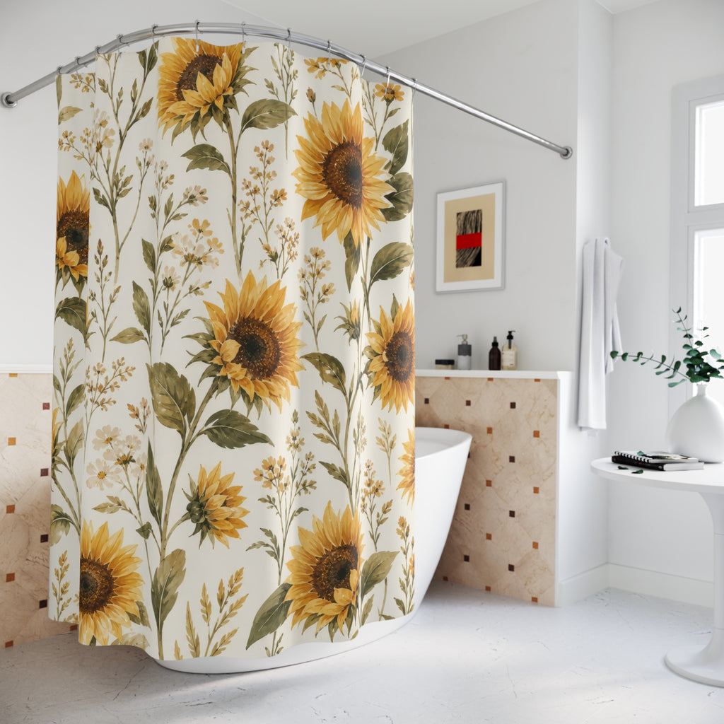 Yellow Country Floral Meadow Shower Curtain