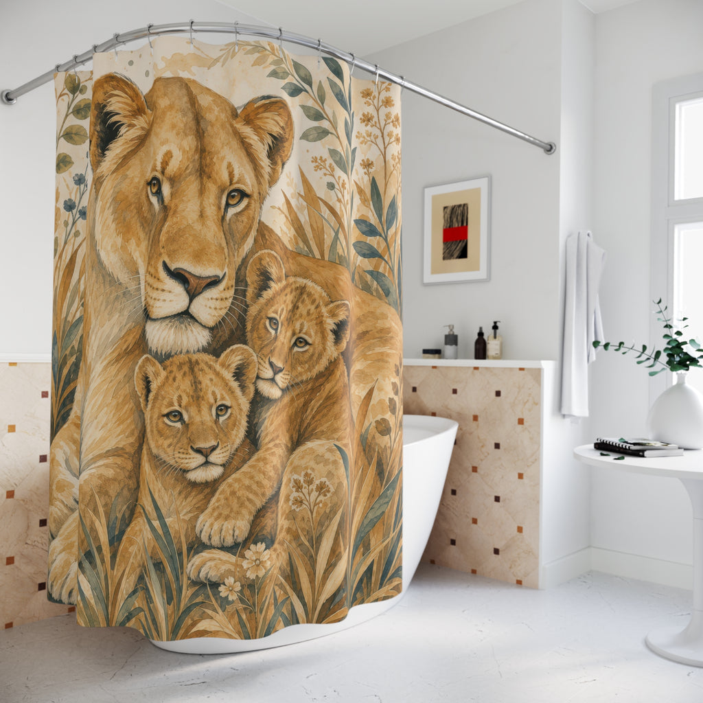 Lioness Cubs Safari Animal Scene Shower Curtain