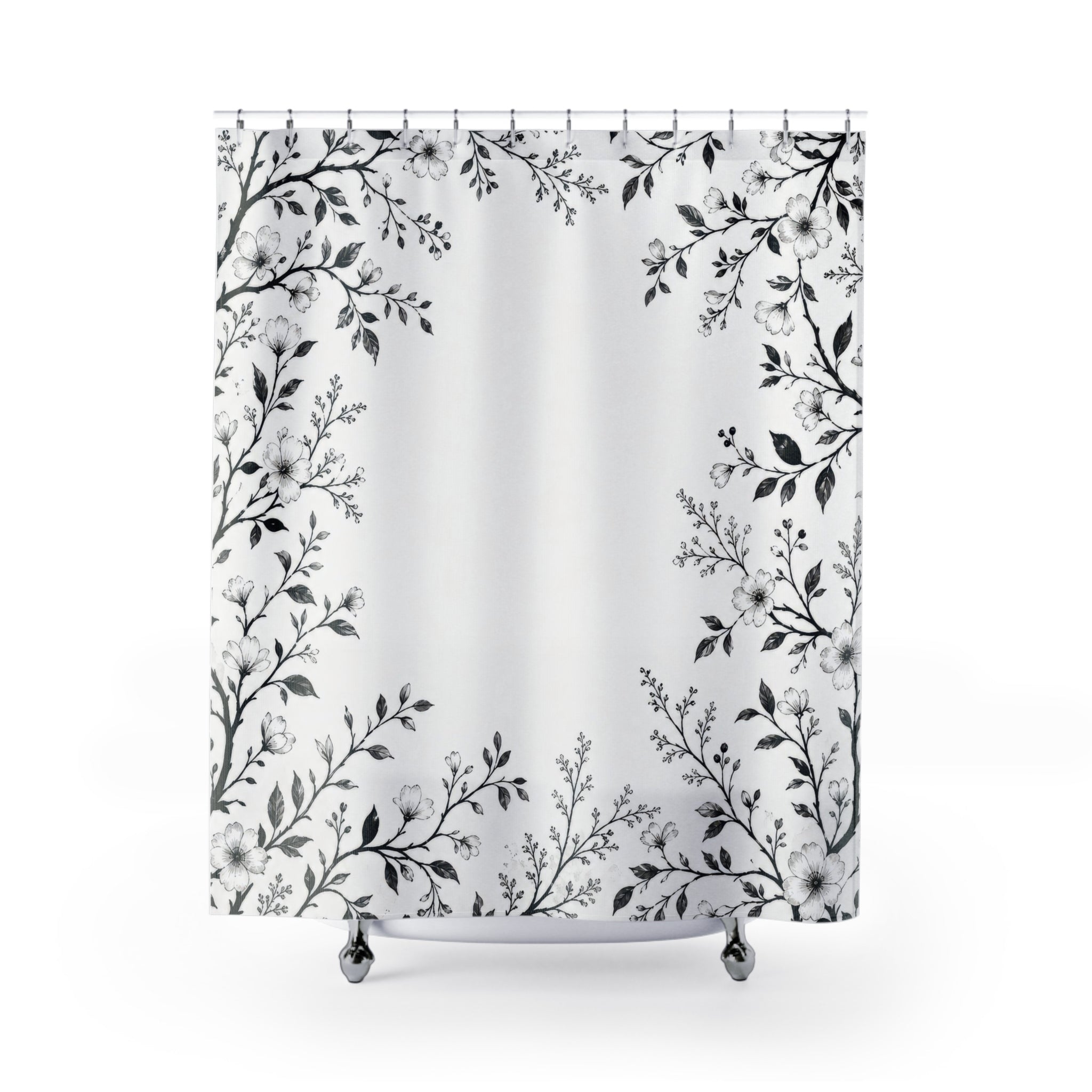 Black White Vine Border Shower Curtain