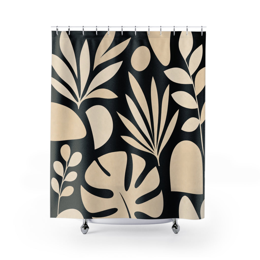 Black Cream Botanical Silhouette Shower Curtain