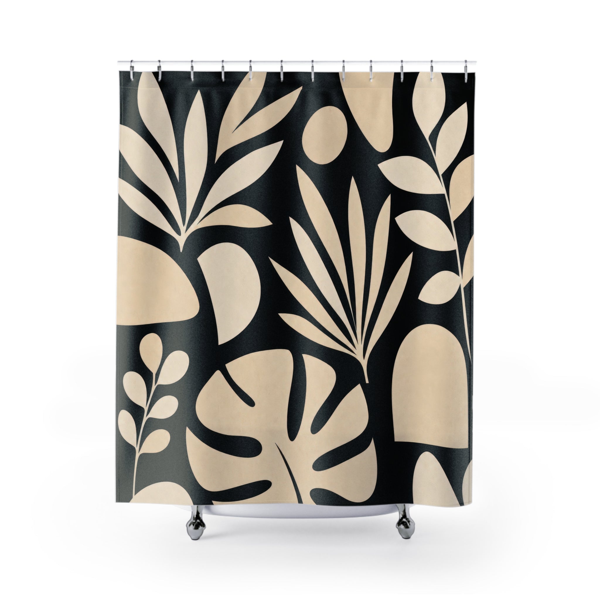 Black Cream Botanical Silhouette Shower Curtain