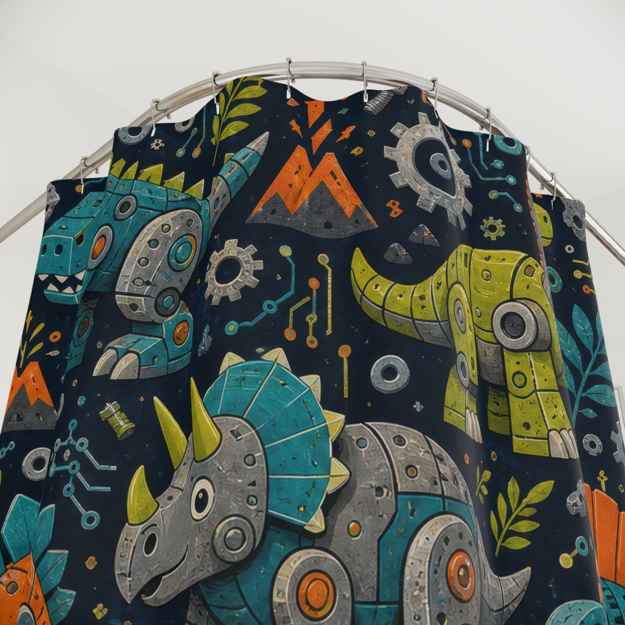 Cute Dinosaur Shower Curtain, Navy Kids Bathroom Decor, Friendly Dinosaur Bath Curtain, Boys Bathroom Decor, Dino Pattern, Playful Style