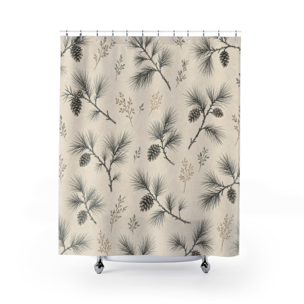 Black Pine Needle Sprig Shower Curtain