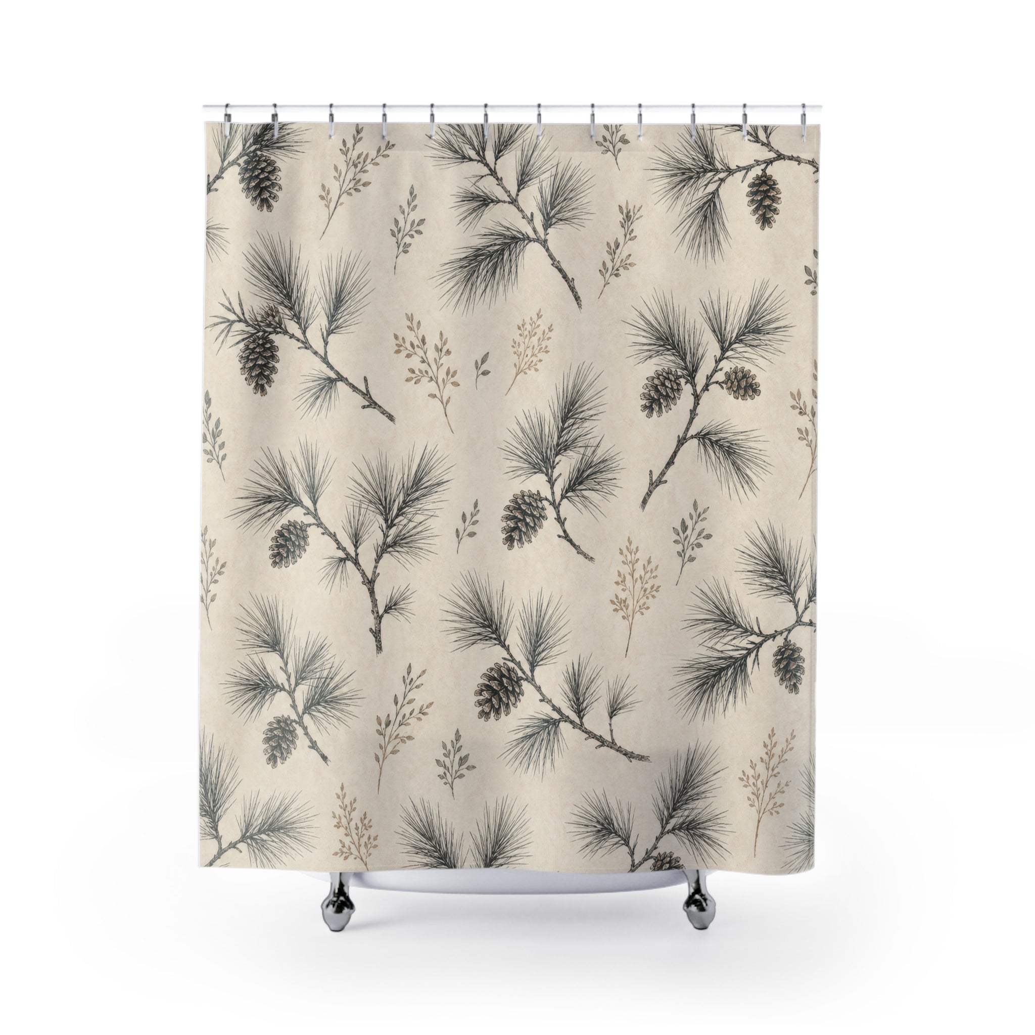 Black Pine Needle Sprig Shower Curtain