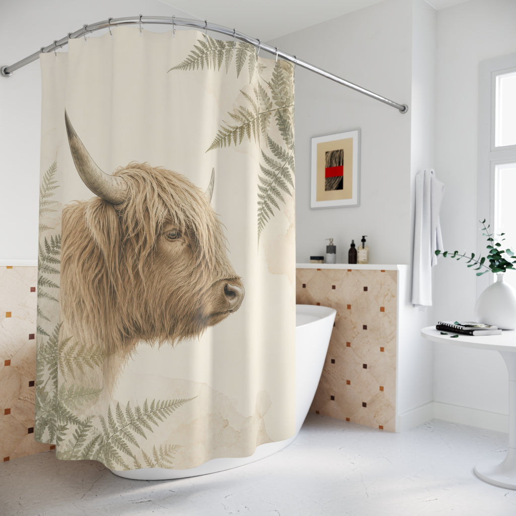 Sage Fern Highland Cow Shower Curtain