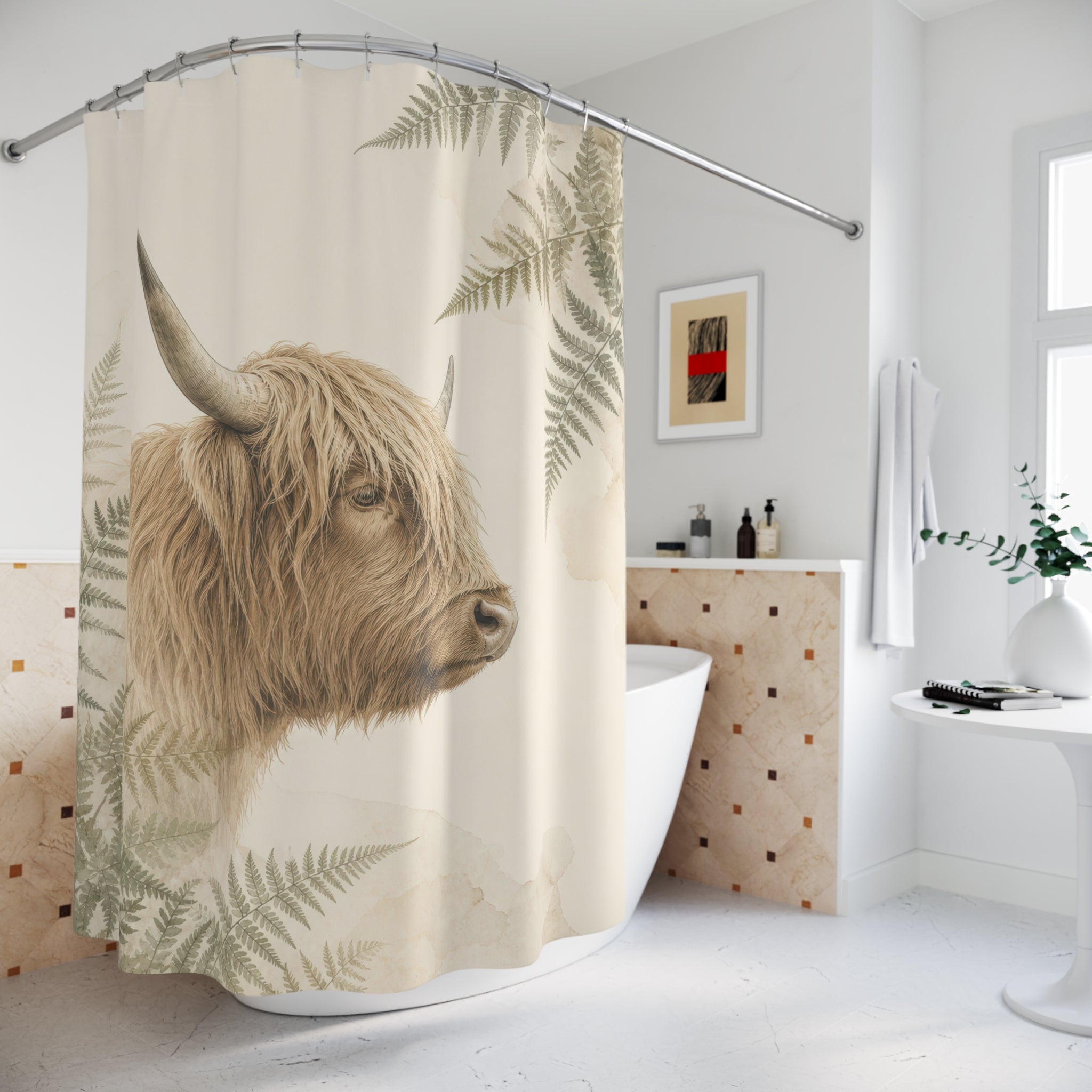 Sage Fern Highland Cow Shower Curtain
