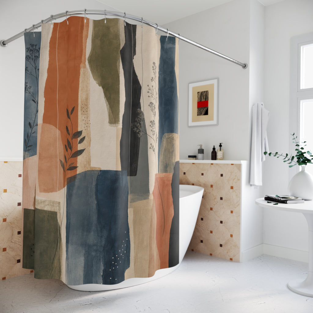 Blue Rust Abstract Brush Shower Curtain