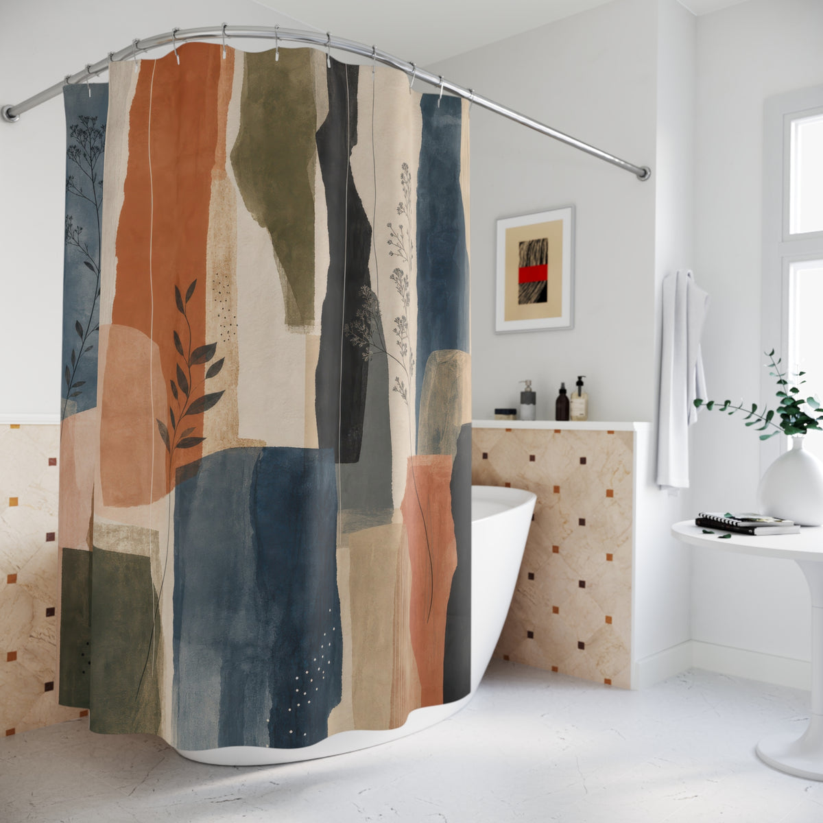 Blue Rust Abstract Brush Shower Curtain