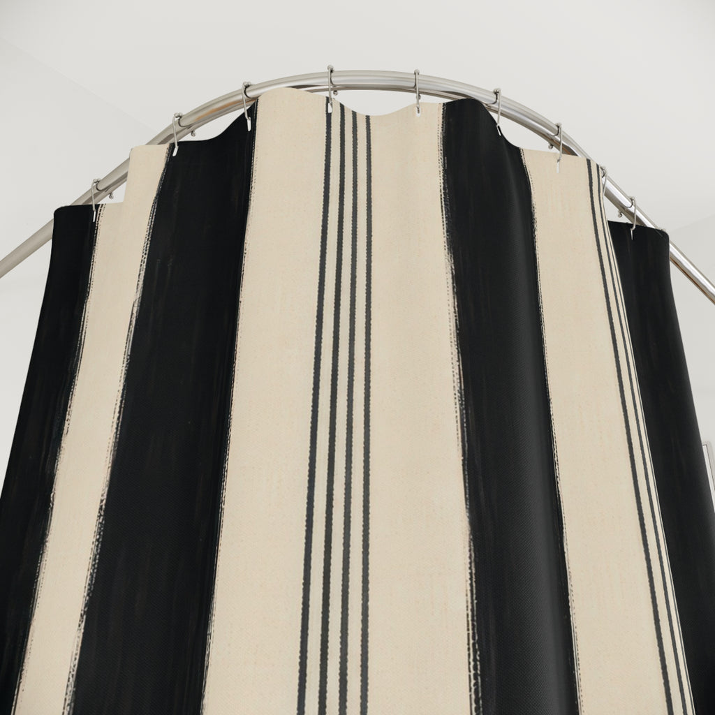 Ivory White Cabana Pinstripe Shower Curtain