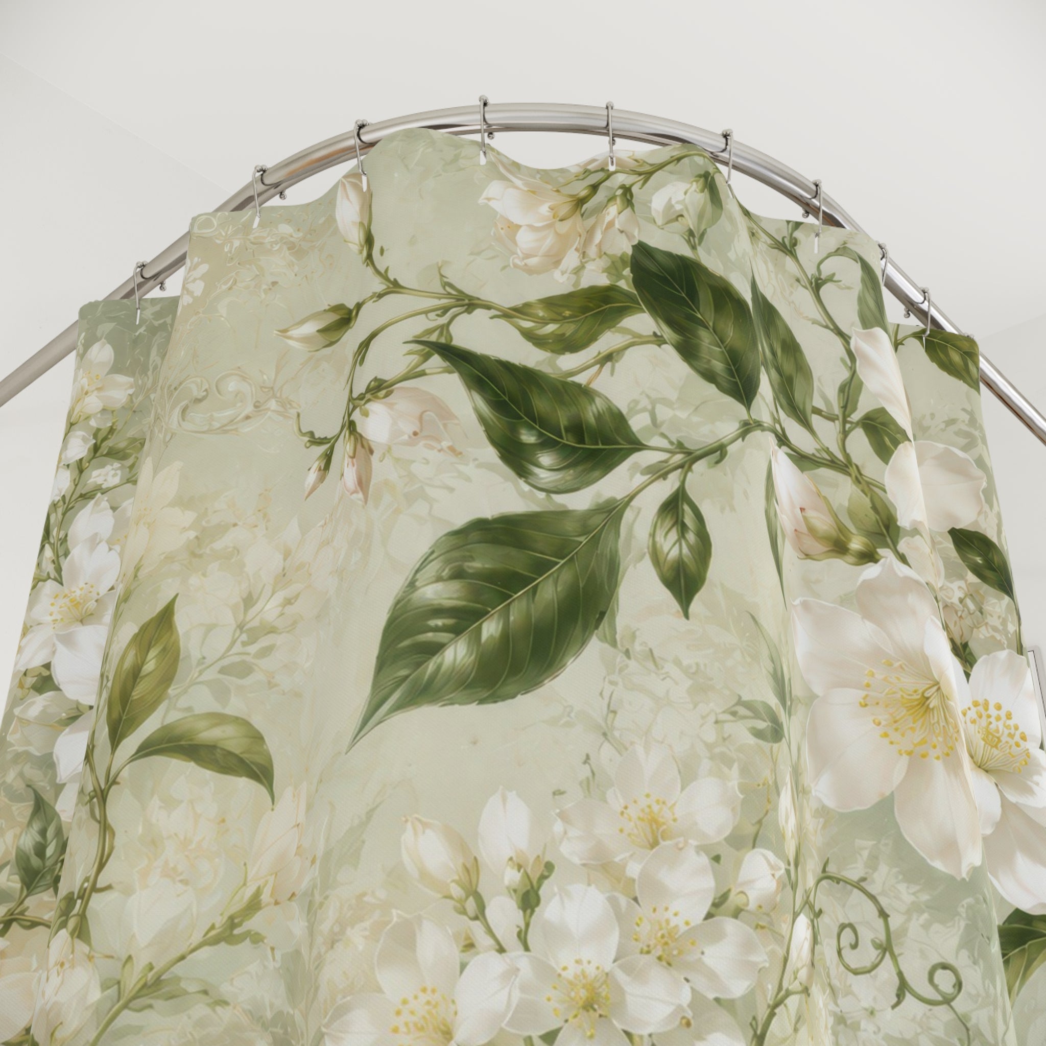 Jasmine Shower Curtain: White Floral Botanical