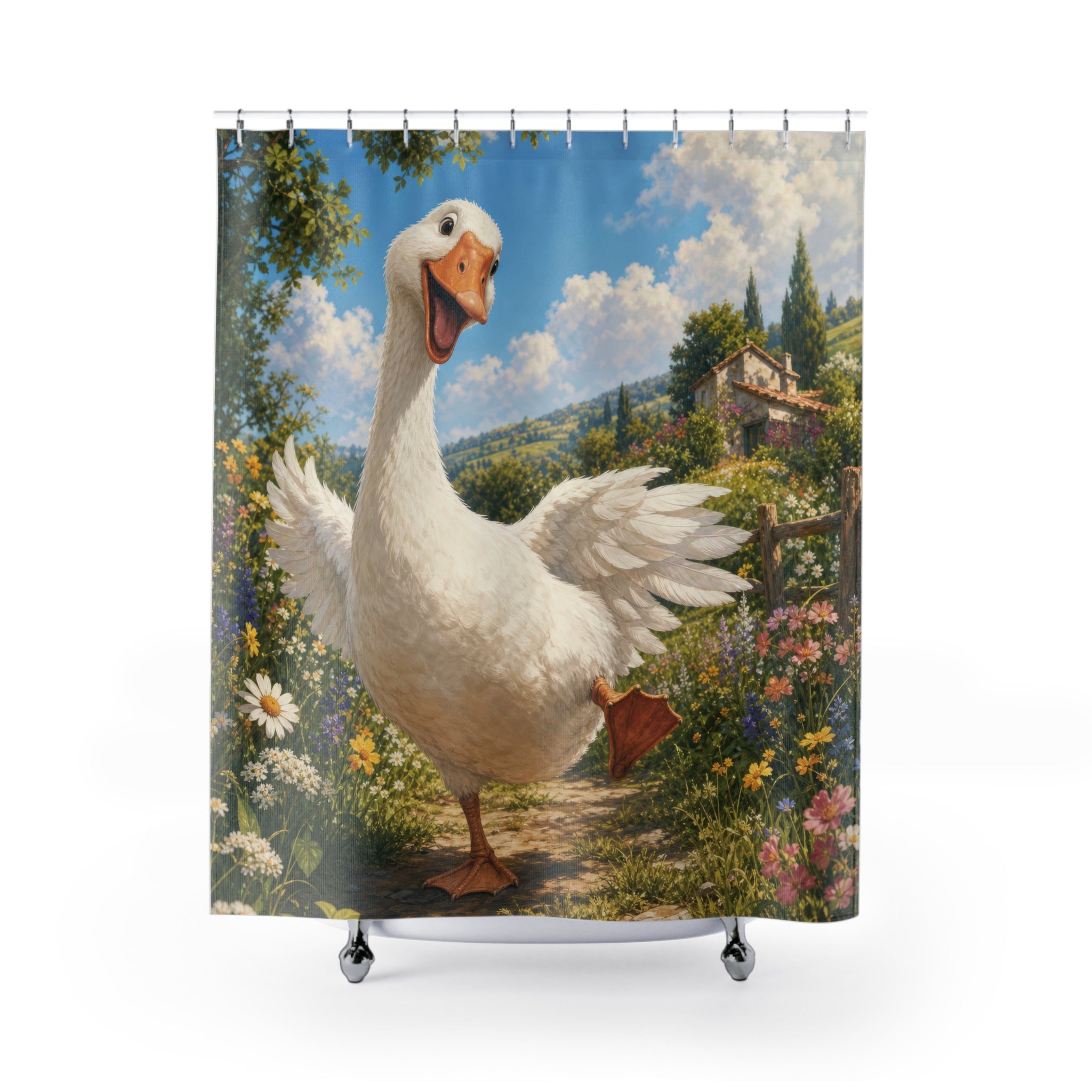 Goose Shower Curtain: Cute Farm Animal Garden