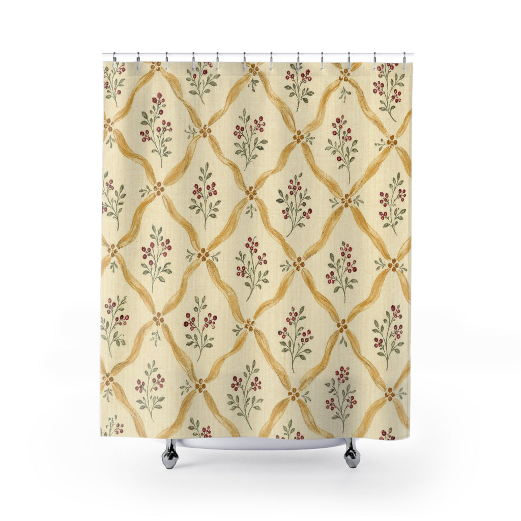 French Country Farmhouse Beige Black Cream Gold Shower Curtain