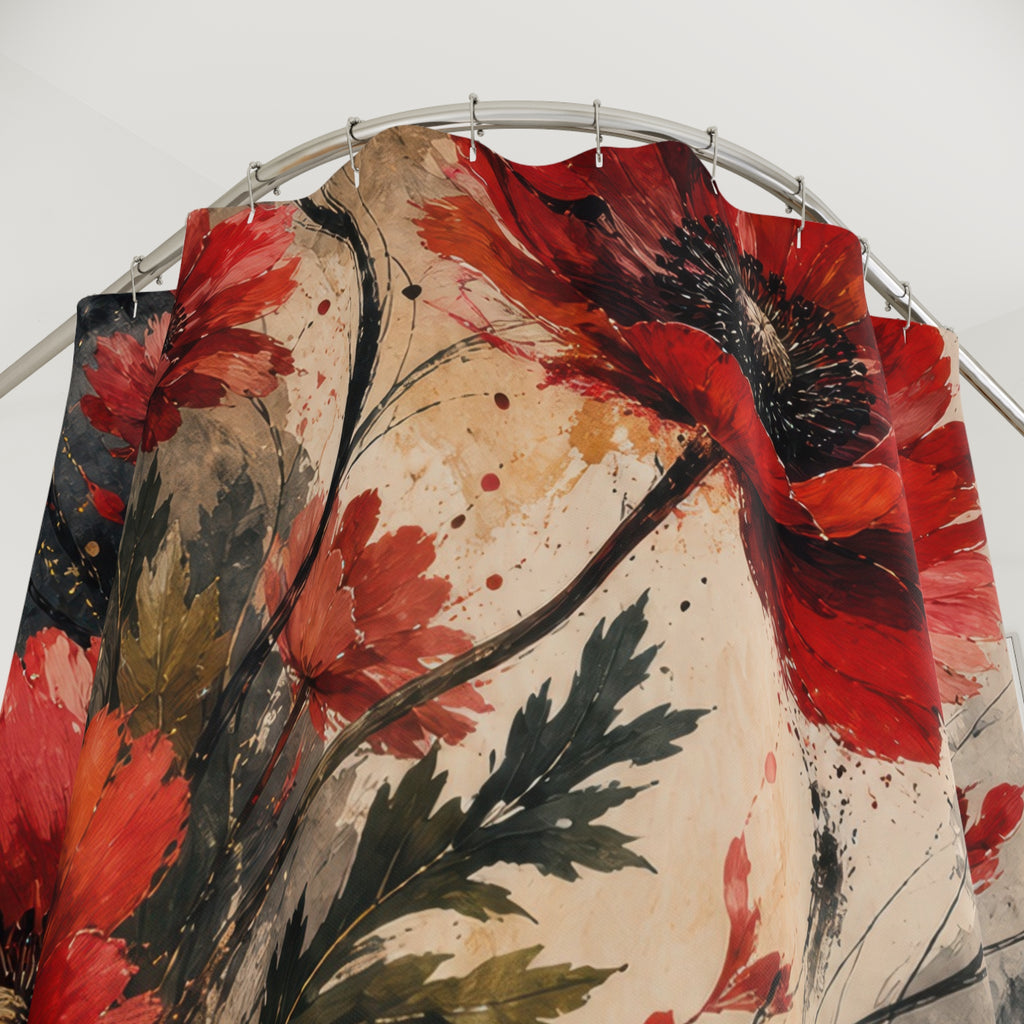 Scarlet Anemone Storm Shower Curtain