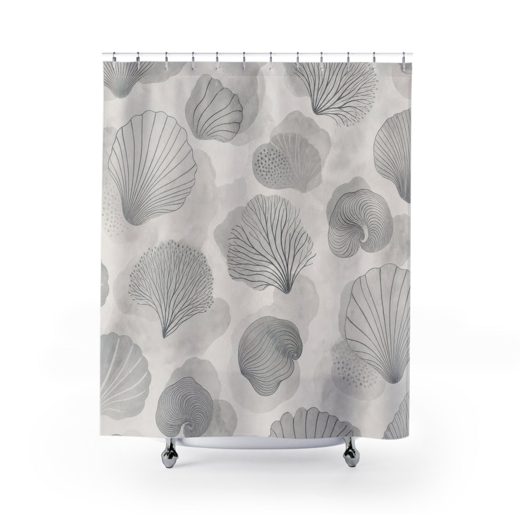 Grey Coastal Seashell Shower Curtain