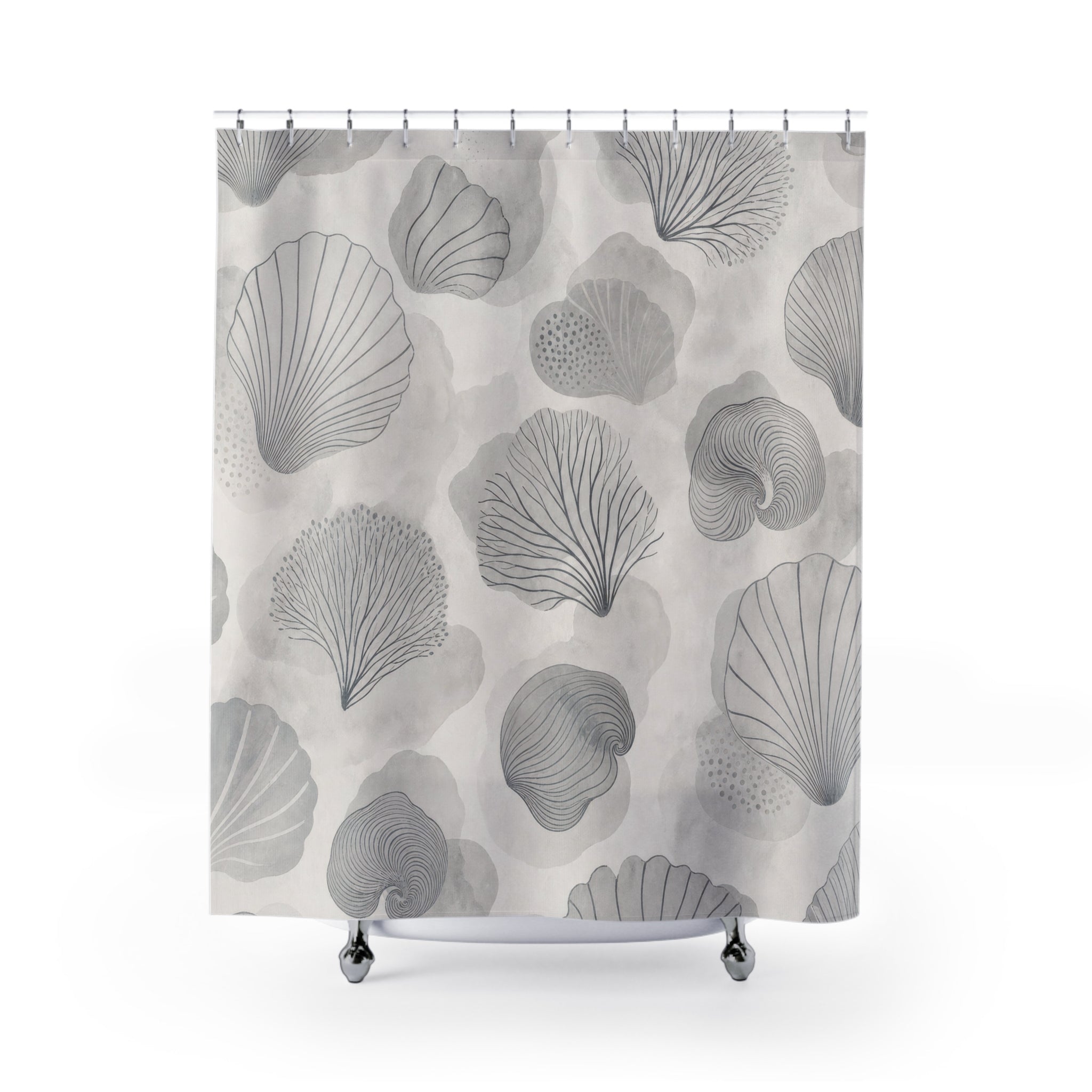 Grey Coastal Seashell Shower Curtain