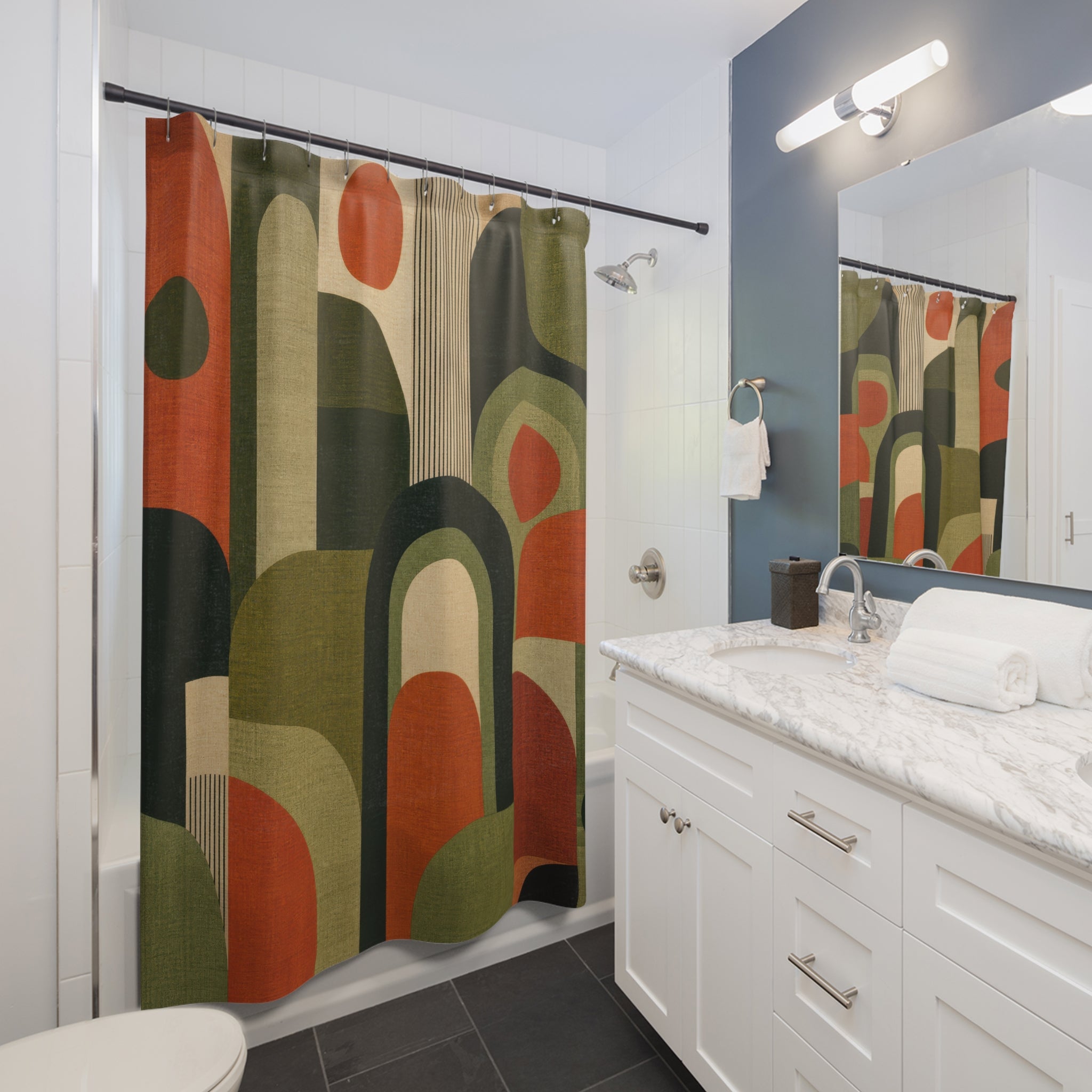 Green Orange Geometric Shower Curtain