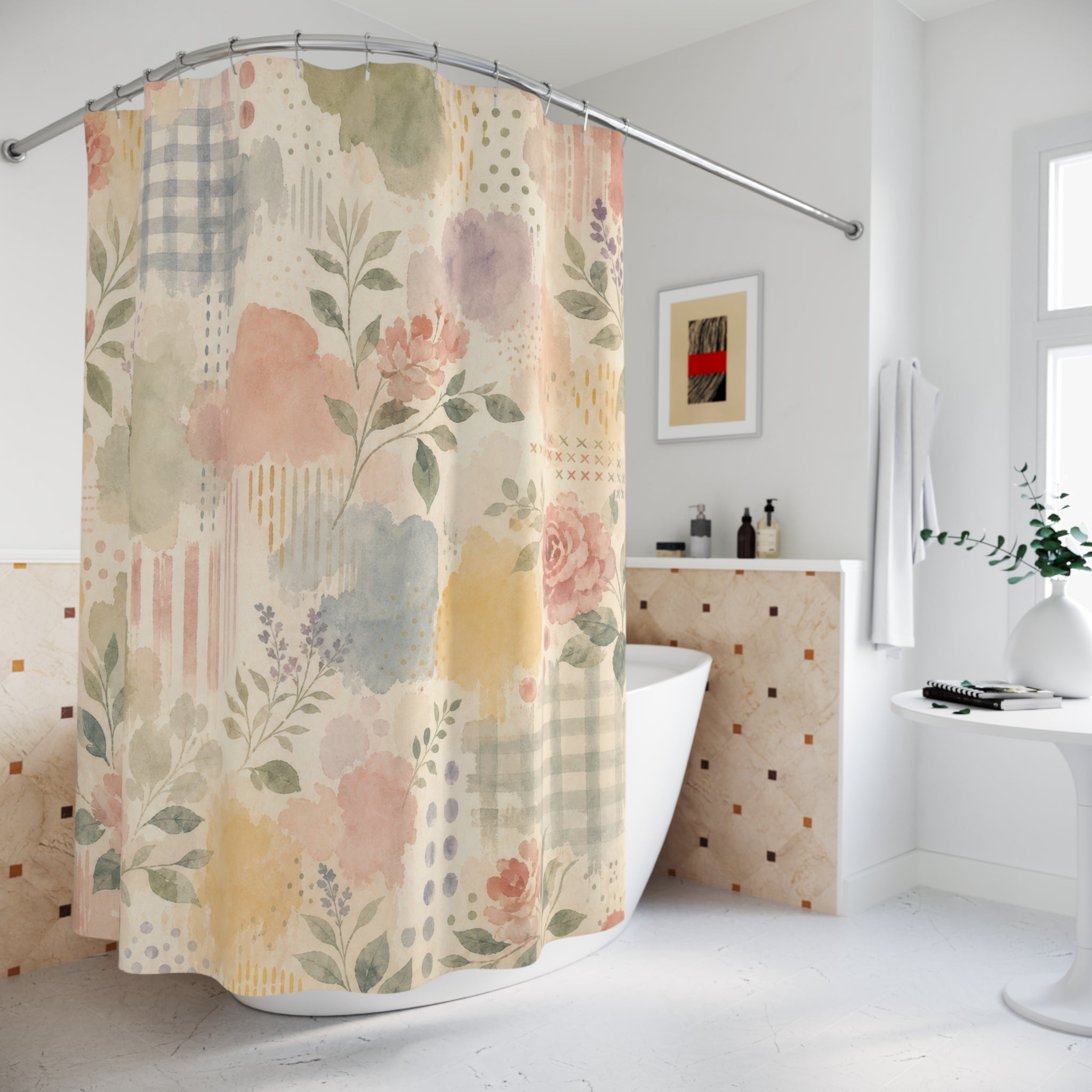 Cottagecore Watercolor Floral Shower Curtain