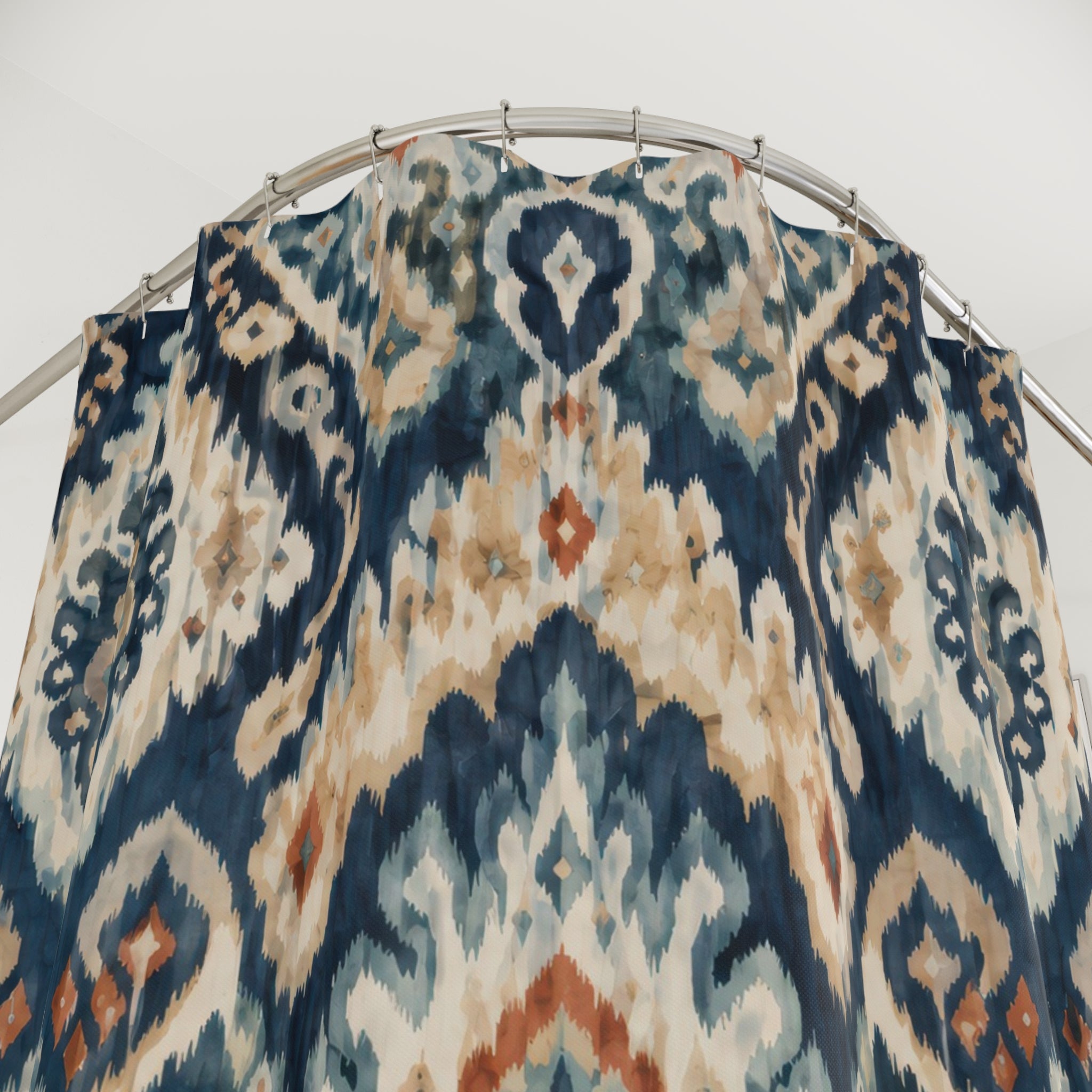 Ikat Shower Curtain: Blue Beige Boho Textile Pattern