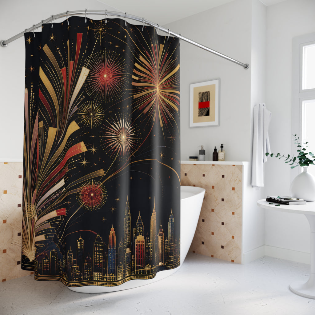 Art Deco New Year Fireworks Shower Curtain
