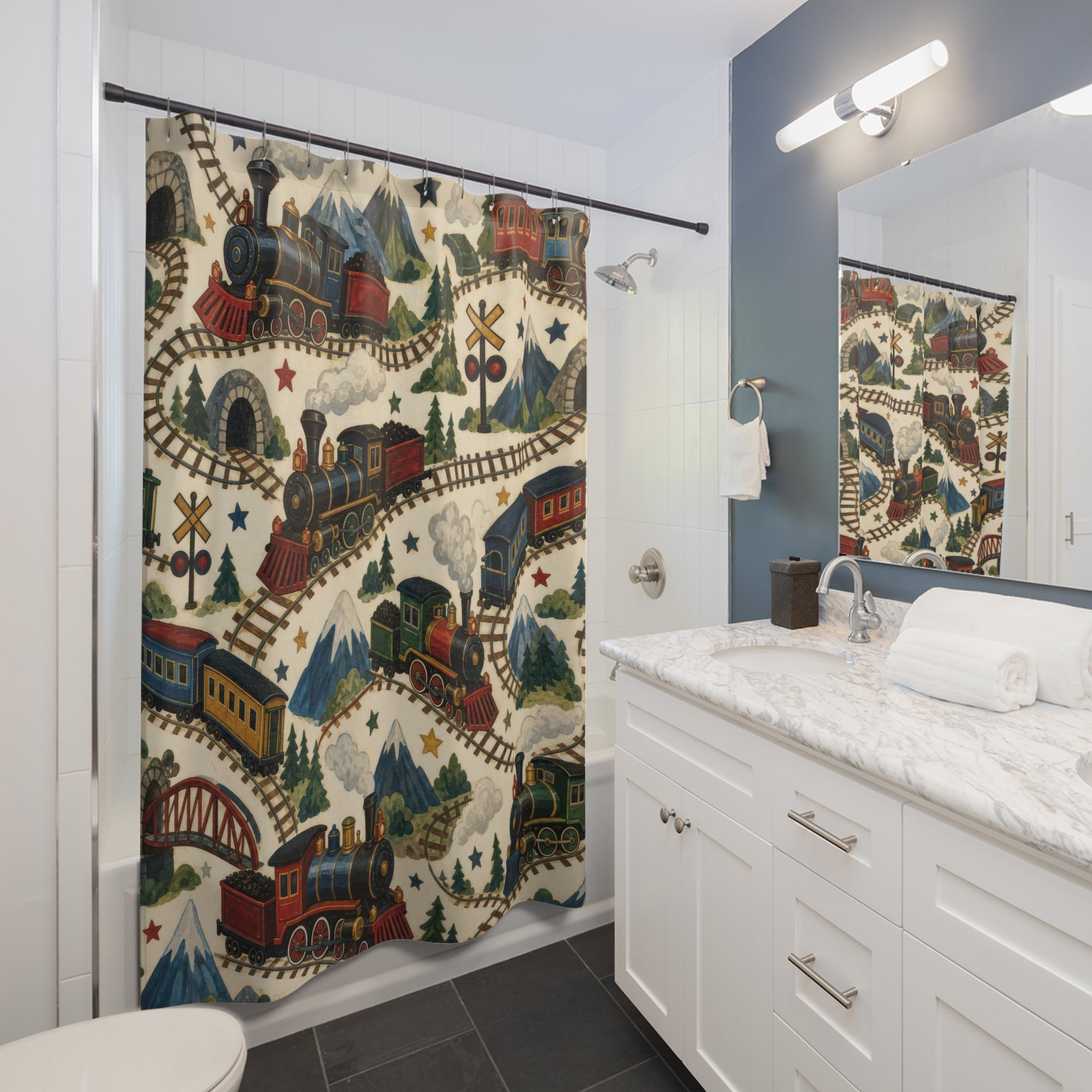 Mountain Train Kids Shower Curtain
