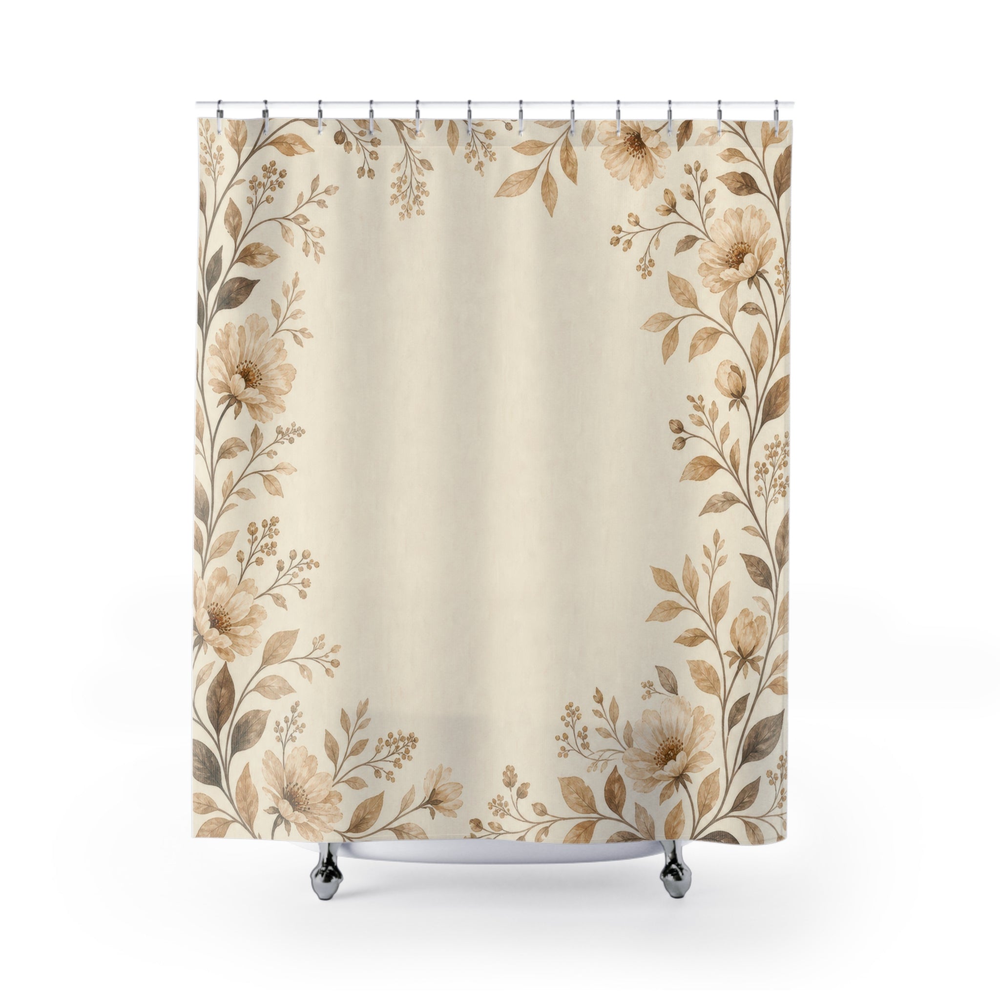 Cream Flower Border Shower Curtain