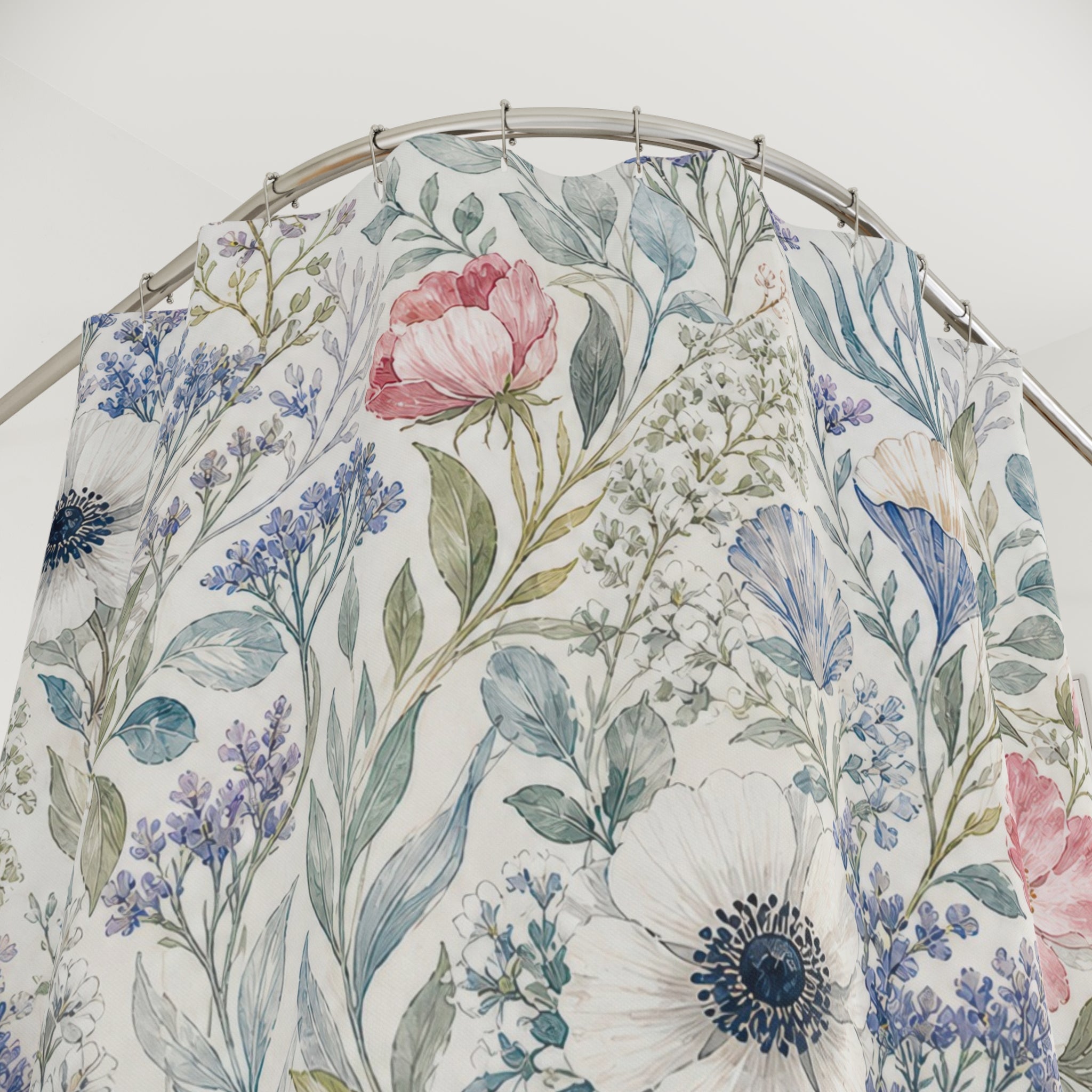 Pink Blue Meadow Flowers Shower Curtain