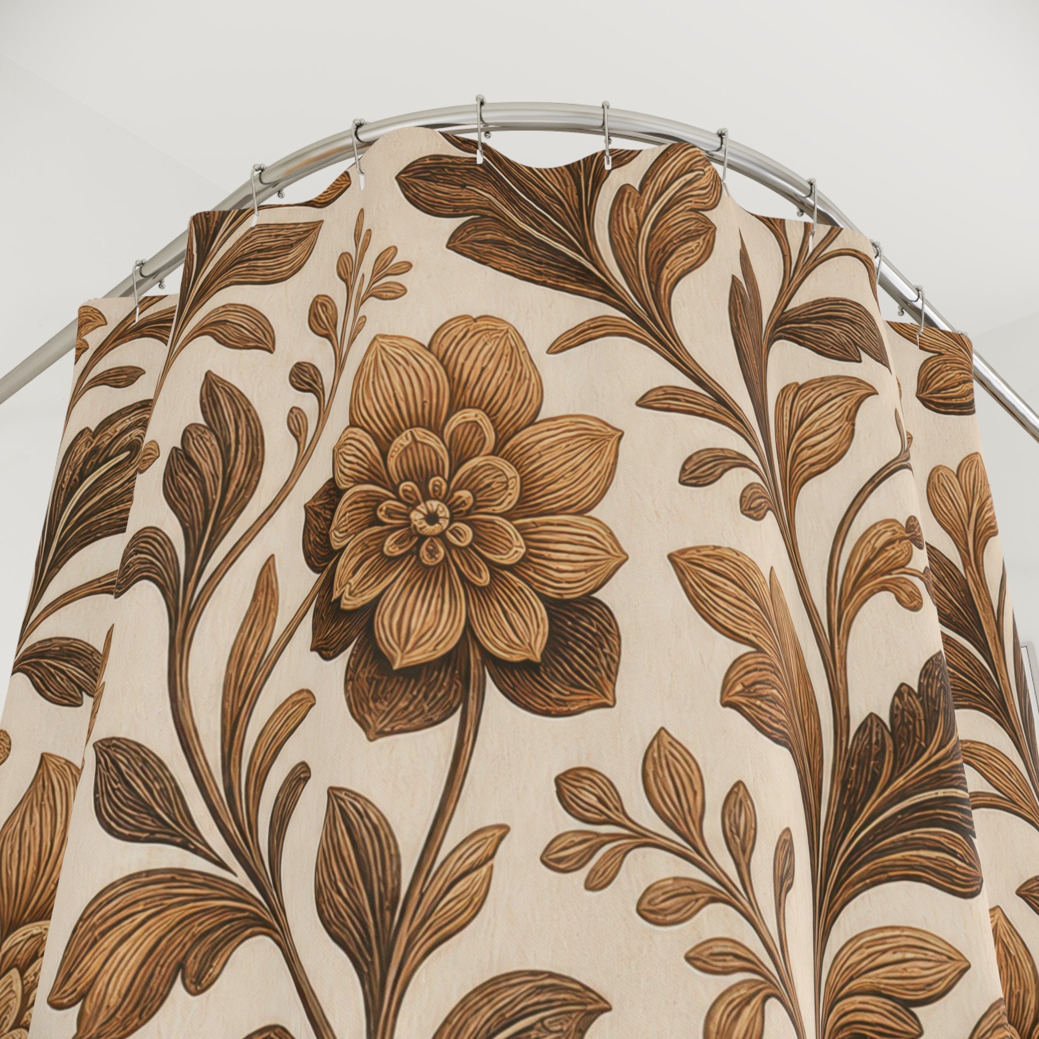 Brown Botanical Flower Shower Curtain