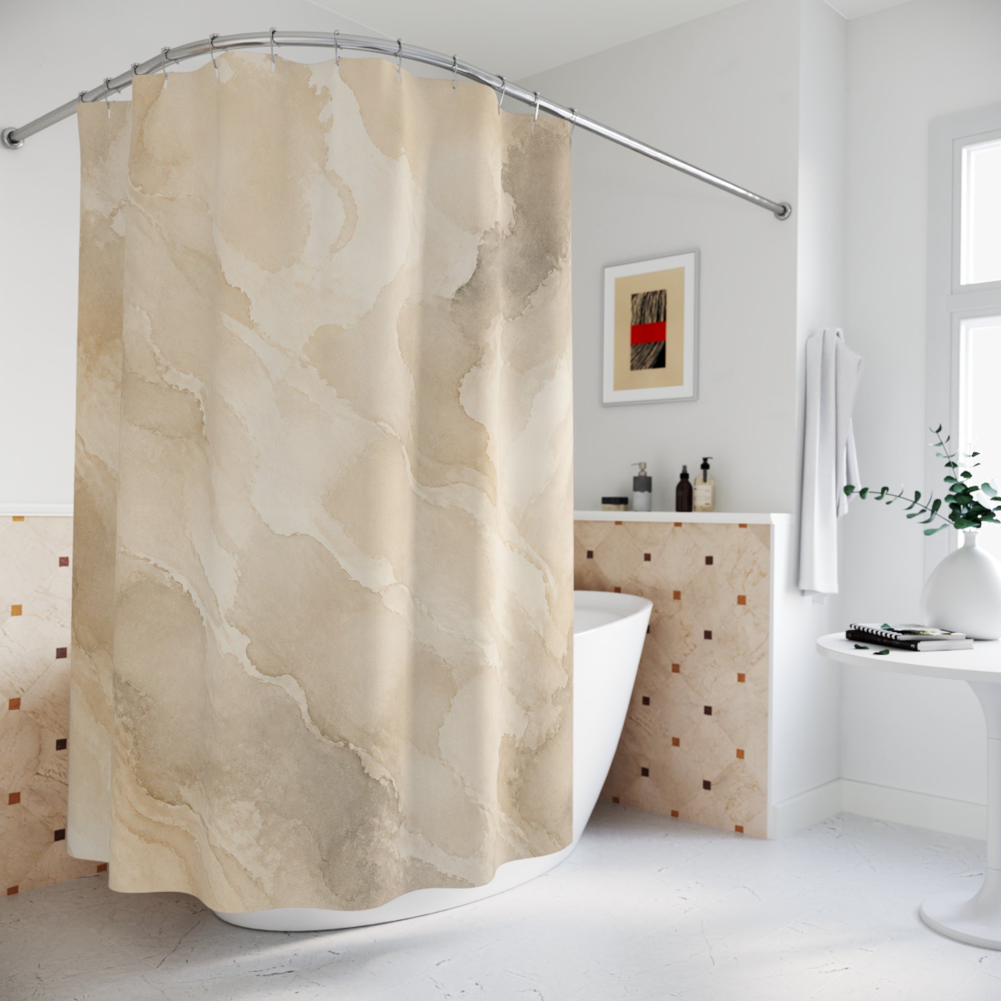 Neutral Marble Stone Shower Curtain
