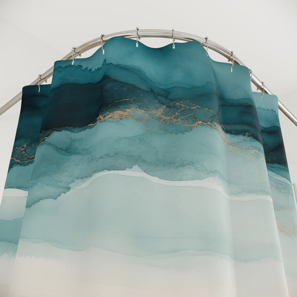 Teal & Copper Watercolor Tide Shower Curtain