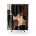 Brown Abstract Shower Curtain, Black Cream Modern Bath Decor, Painterly Block Pattern, Modern Warm Neutral Guest Bathroom Decor Style