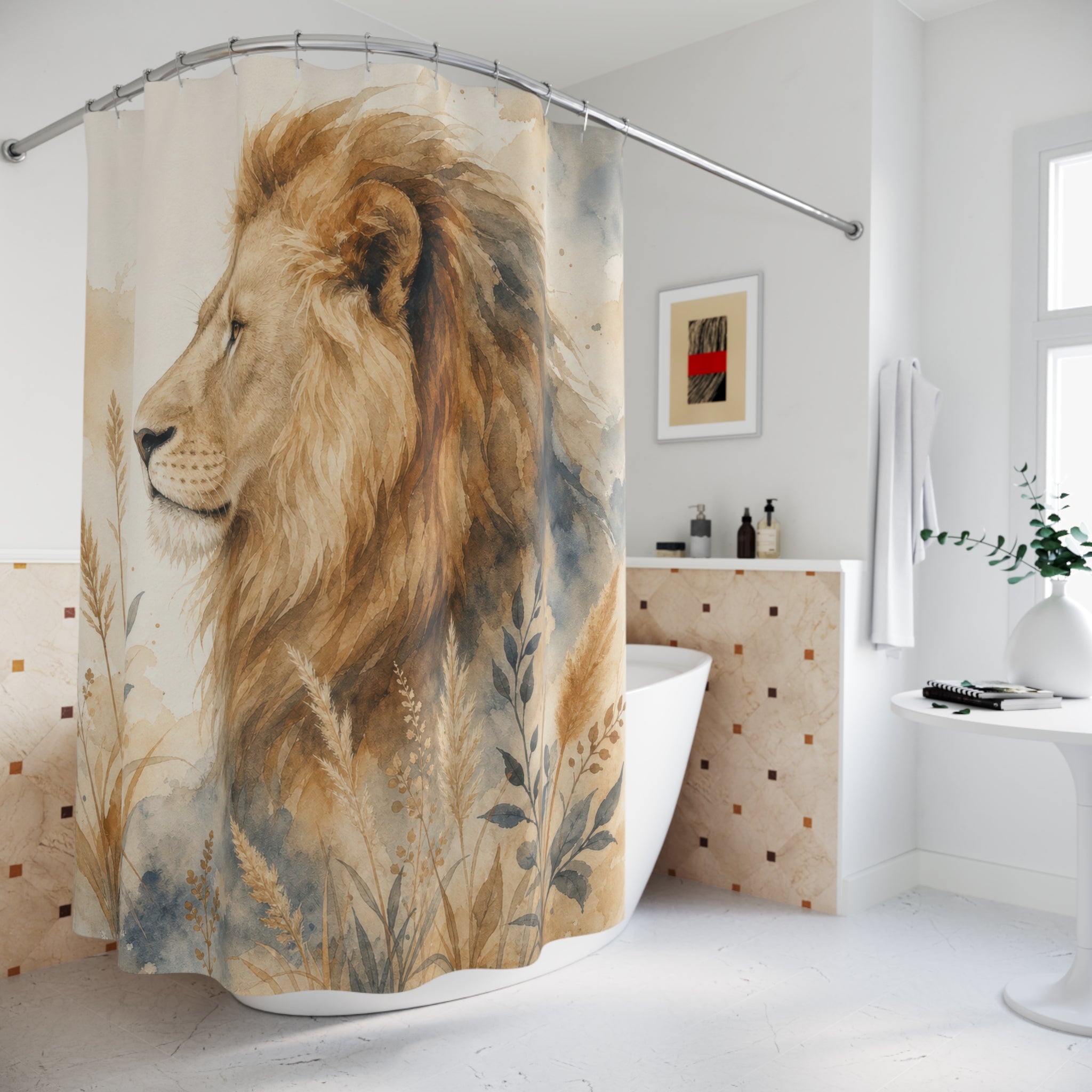Watercolor Safari Animal Profile Shower Curtain