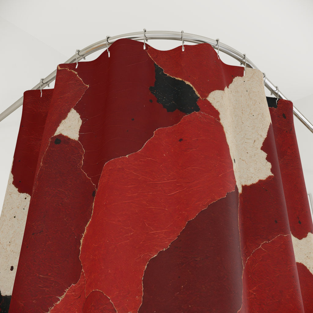 Black Abstract Red and White Shower Curtain