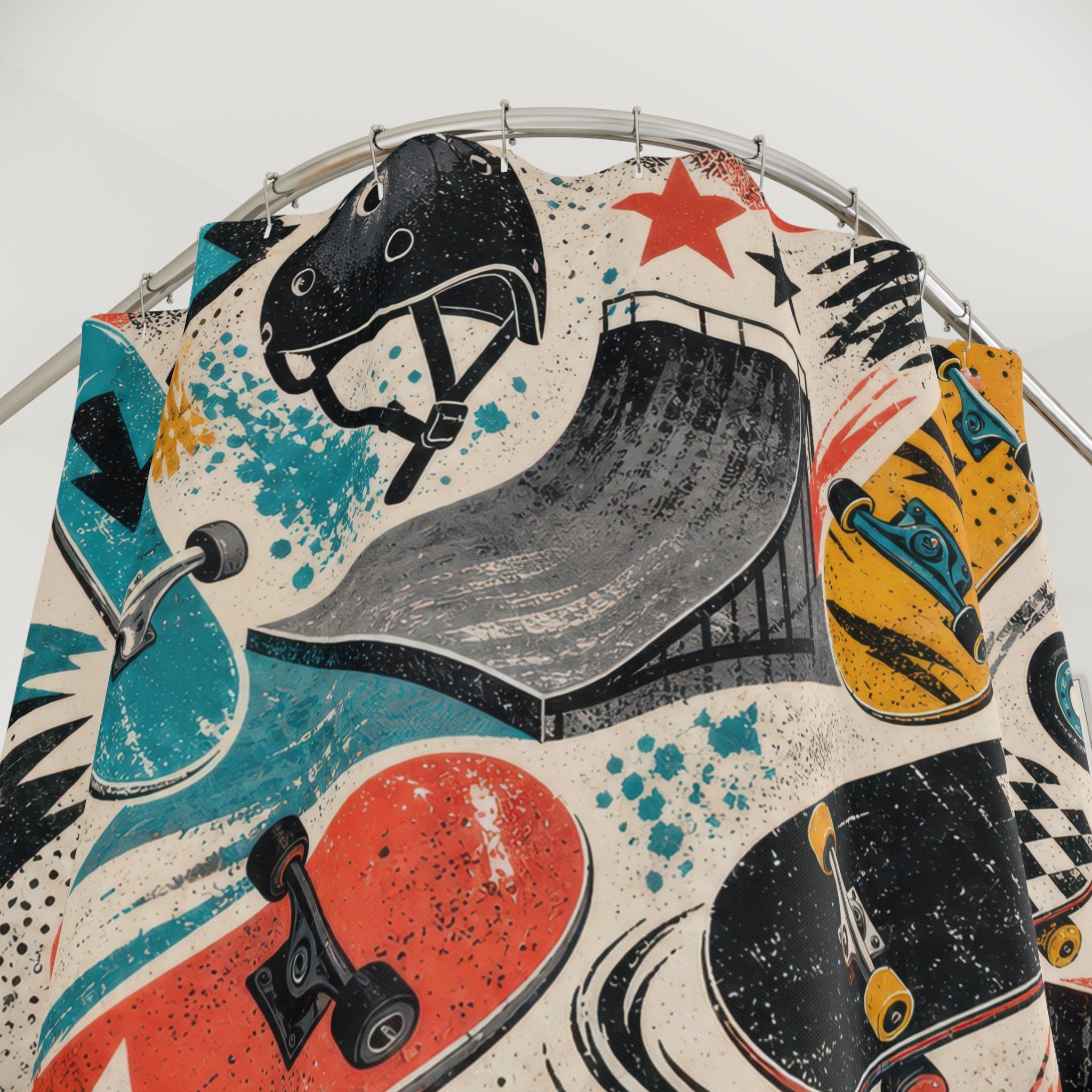 Skateboard Shower Curtain, Kids Bathroom Decor, Skate Pattern Bath Curtain, Boys Bathroom Decor, Action Sports Style, Bath Decor, Guest Bath