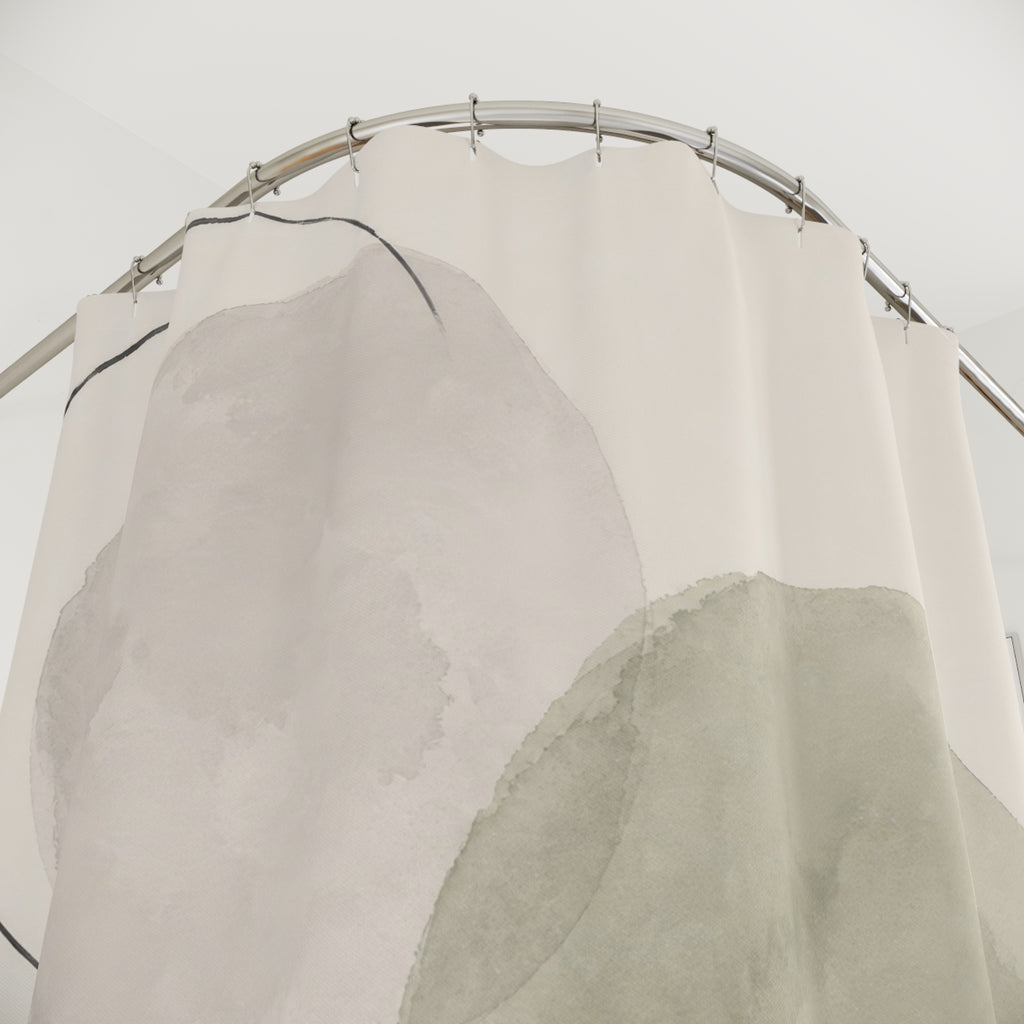 Sage Beige Watercolor Circle Shower Curtain