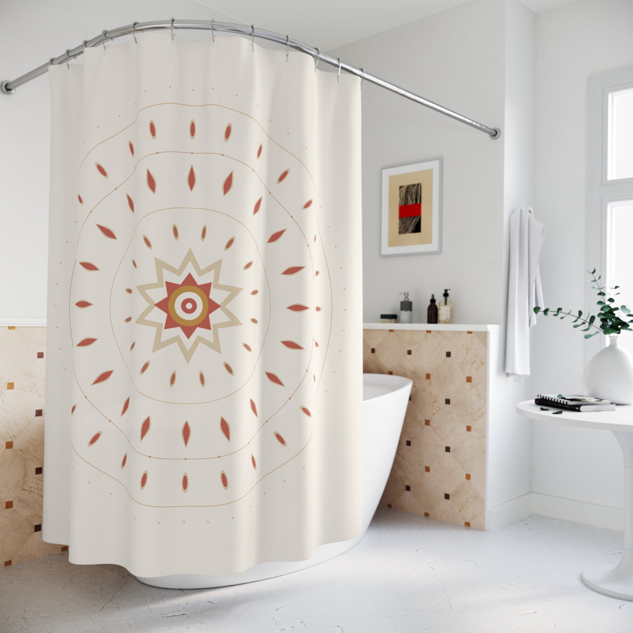 Sunset Mandala Shower Curtain – Coral & Amber